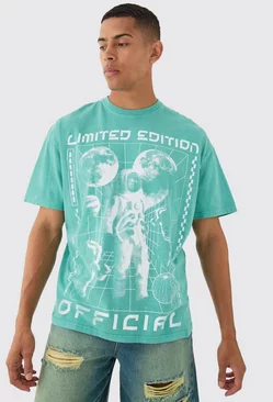 Green Oversized Washed Astronaut Graphic T-shirt