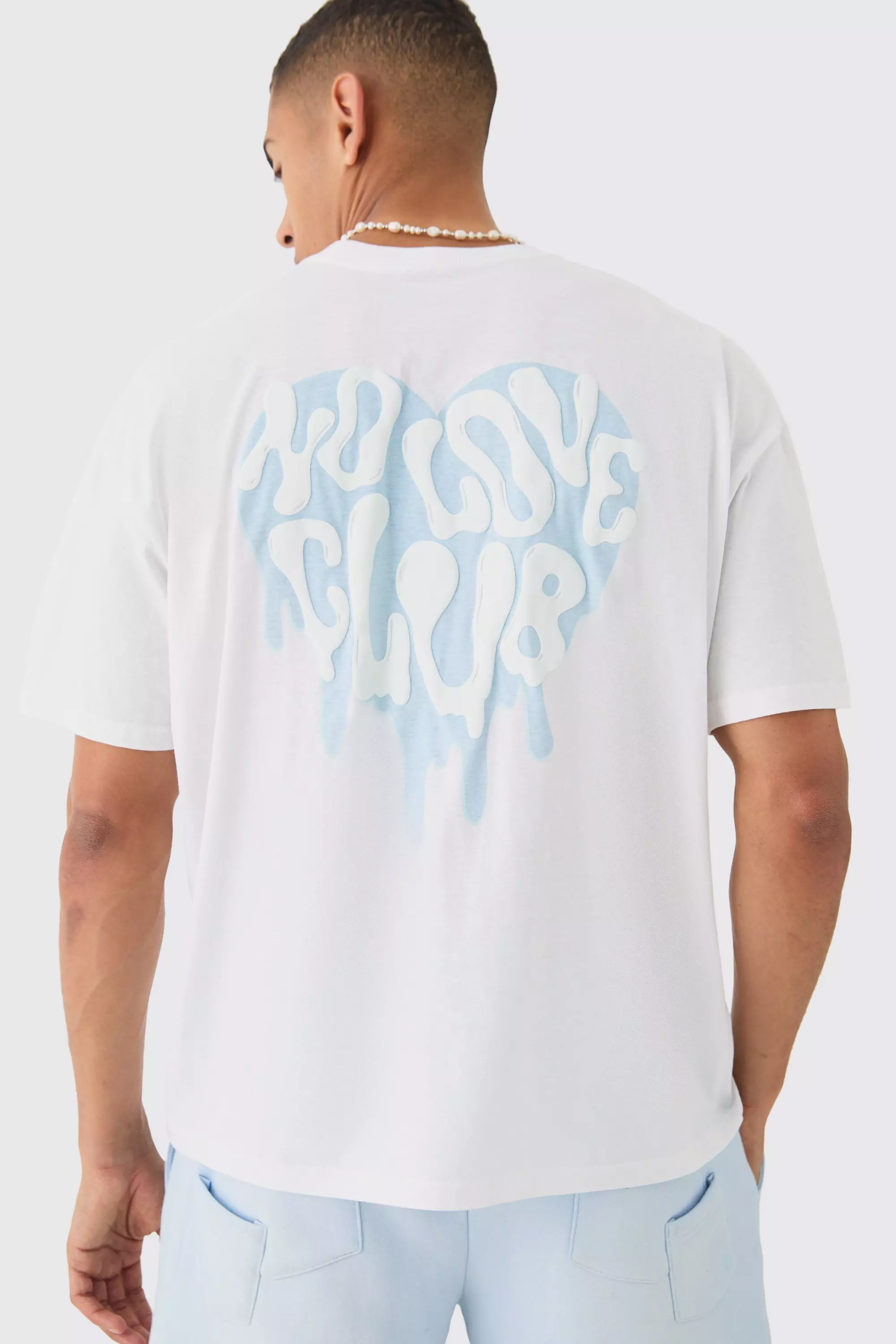 White Oversized No Love Club Puff Back Print T-shirt