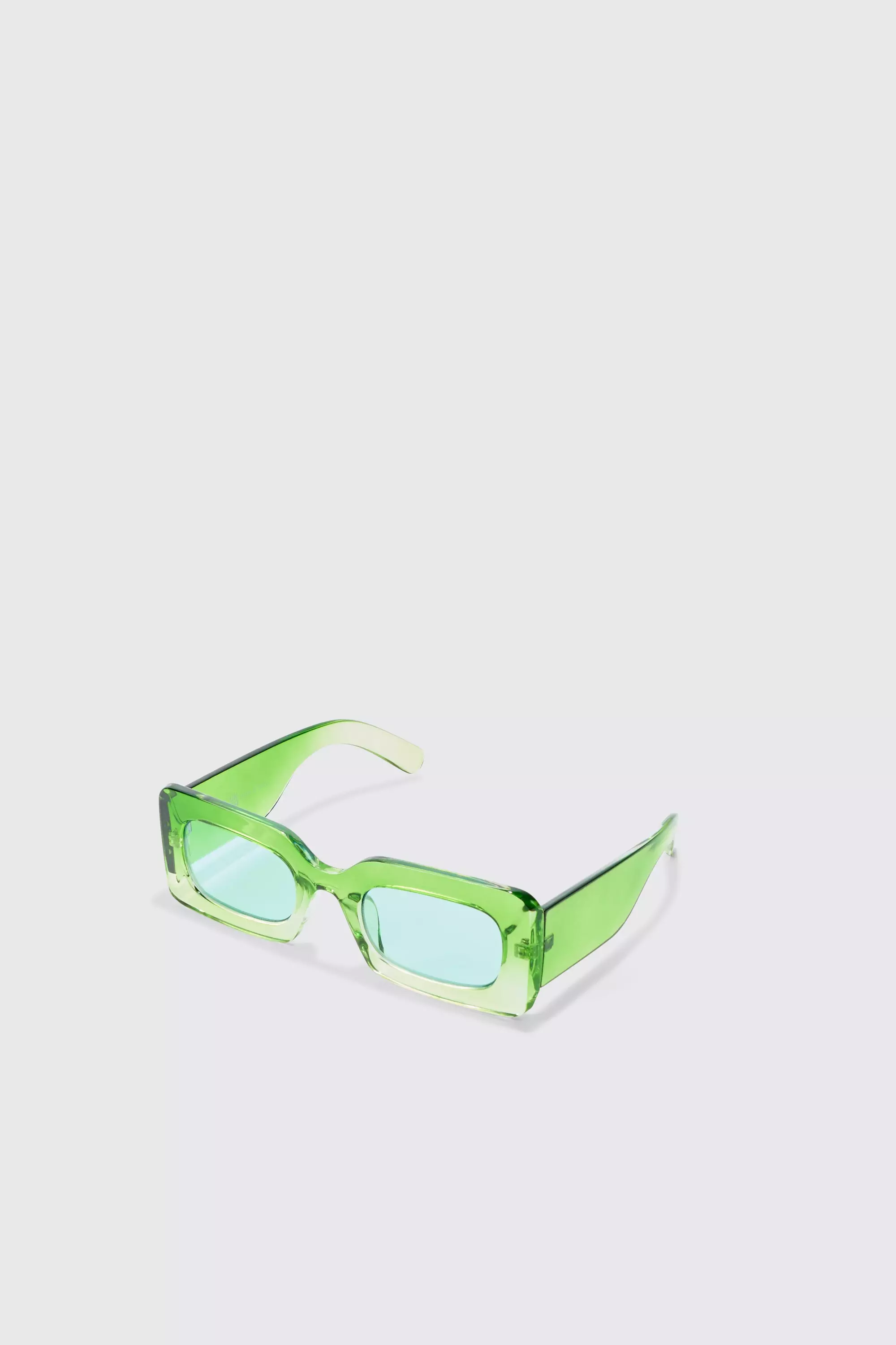 Green Ombre Rectangular Sunglasses In Green