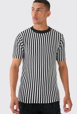 Slim Fit Stripe Rib T-shirt Black