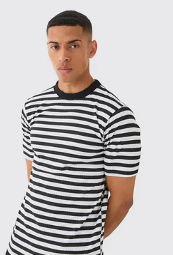 Navy Slim Fit Stripe Rib T-shirt