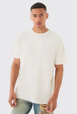 Oversized Distressed Wash T-shirt Ecru