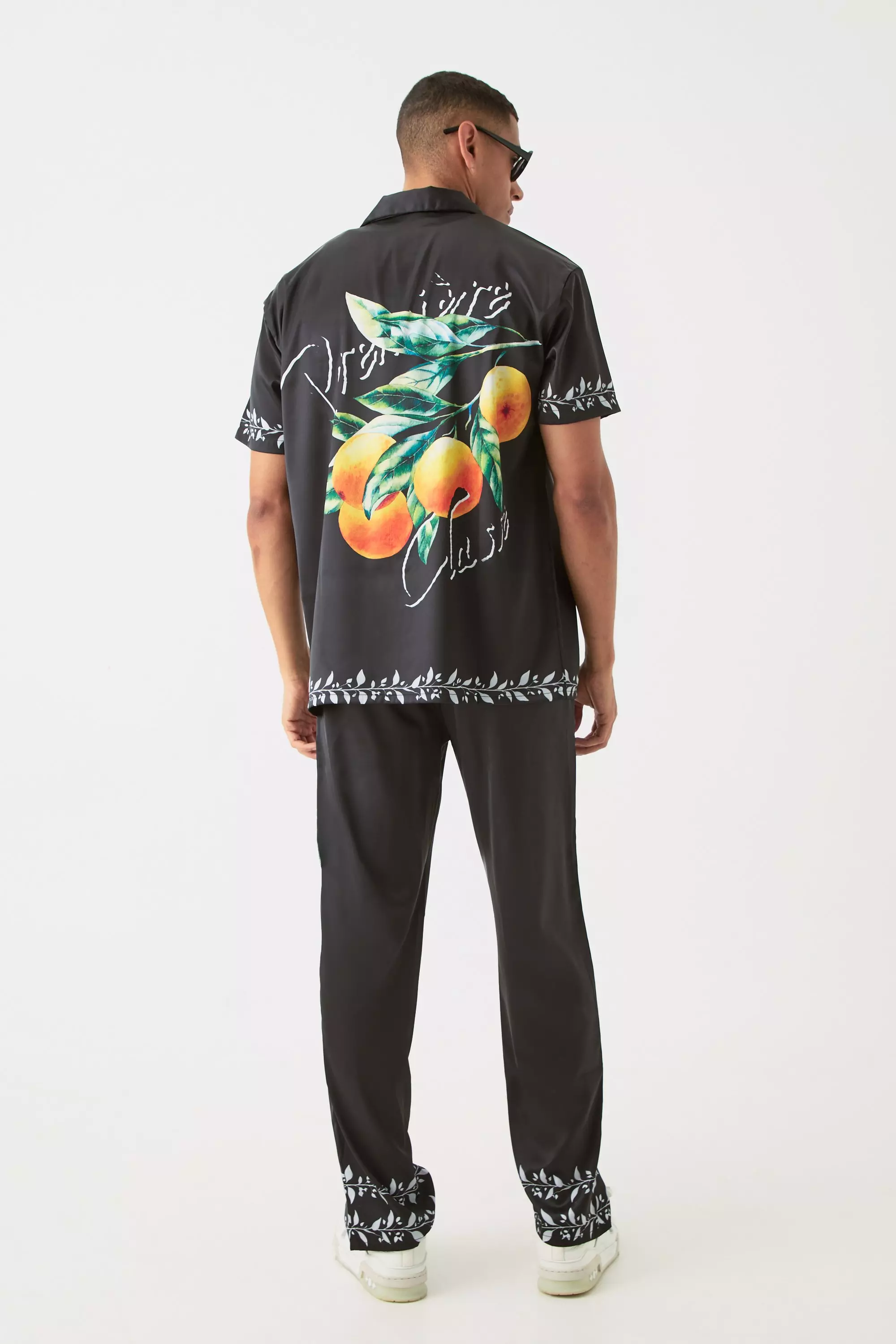 Black Short Sleeve Oversized Back Print Satin Shirt alternative image