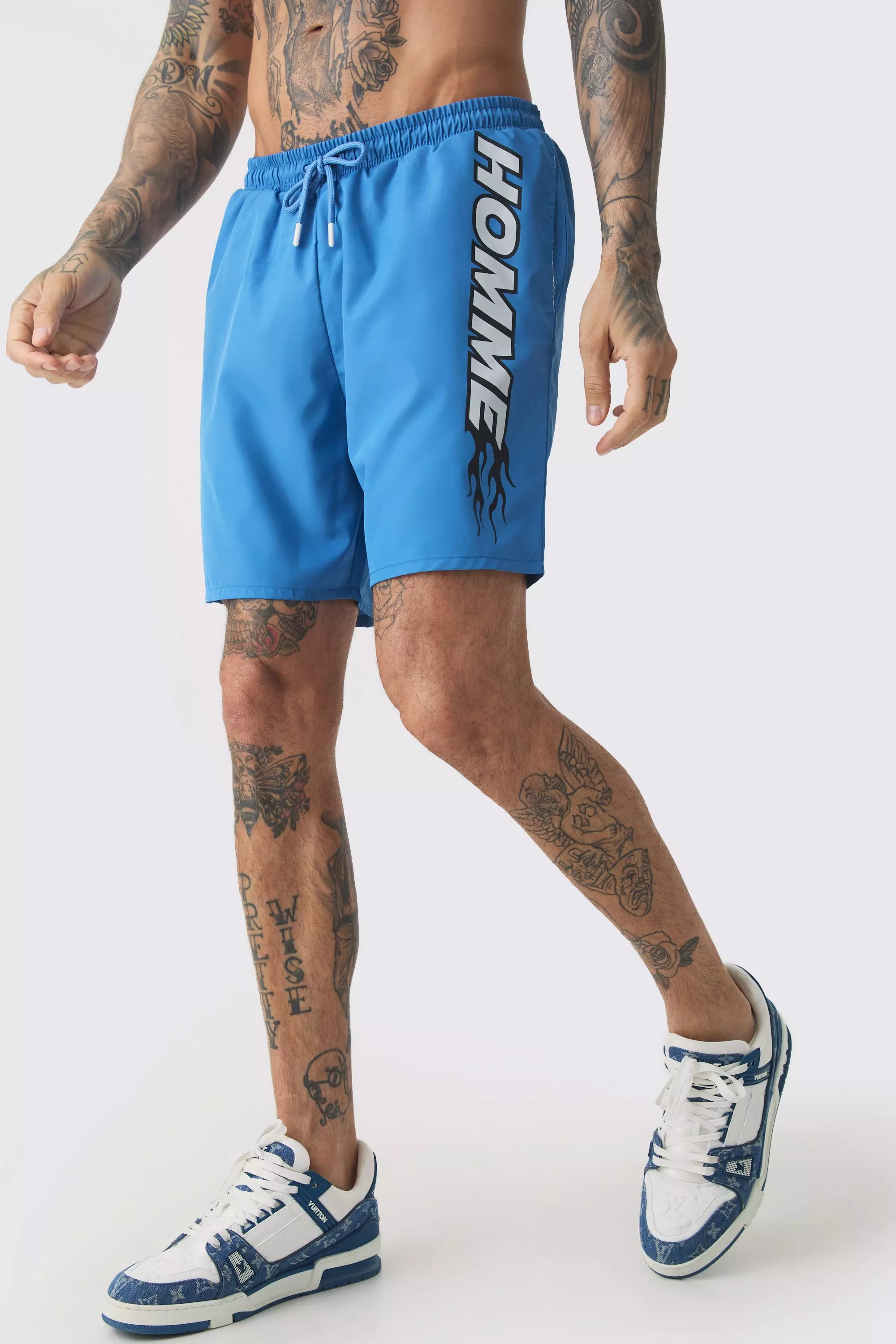 Tall Homme Printed Swim Shorts Blue