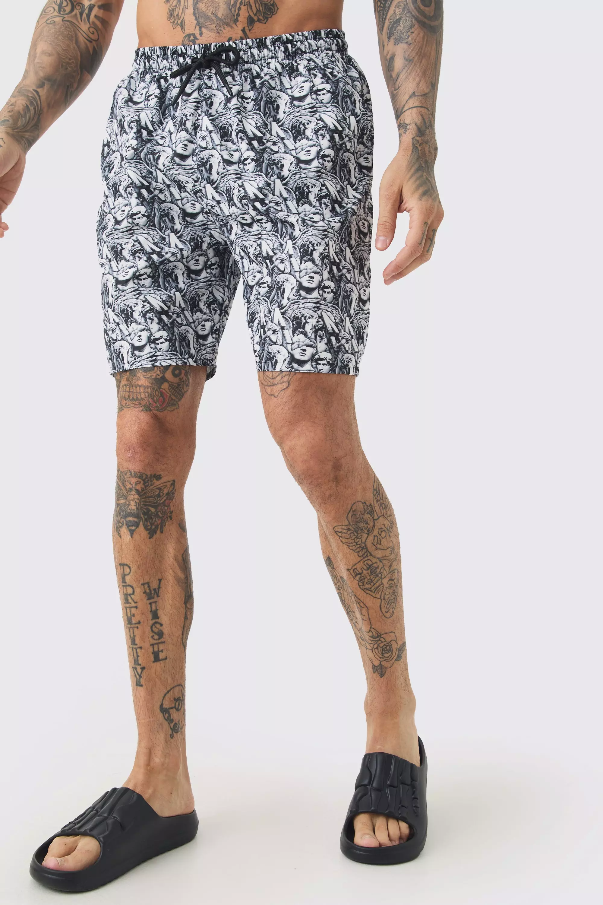 Tall Renaissance Printed Swim Shorts Black