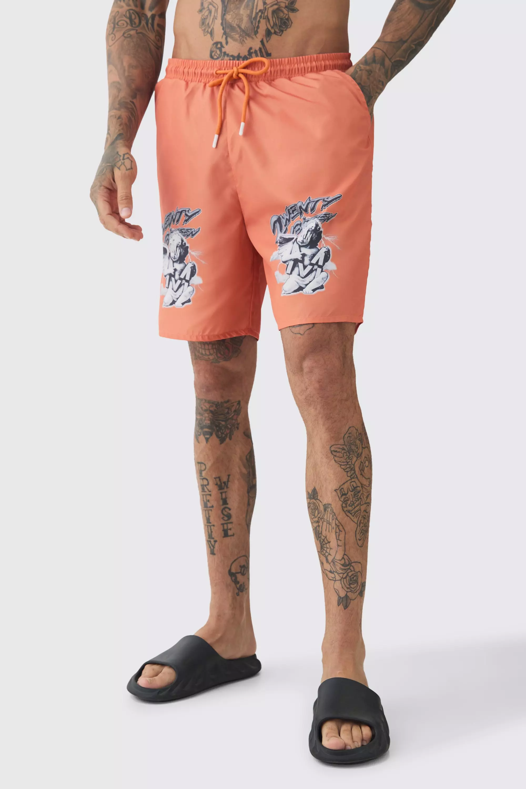 Tall Cherub Printed Swim Trunks Orange