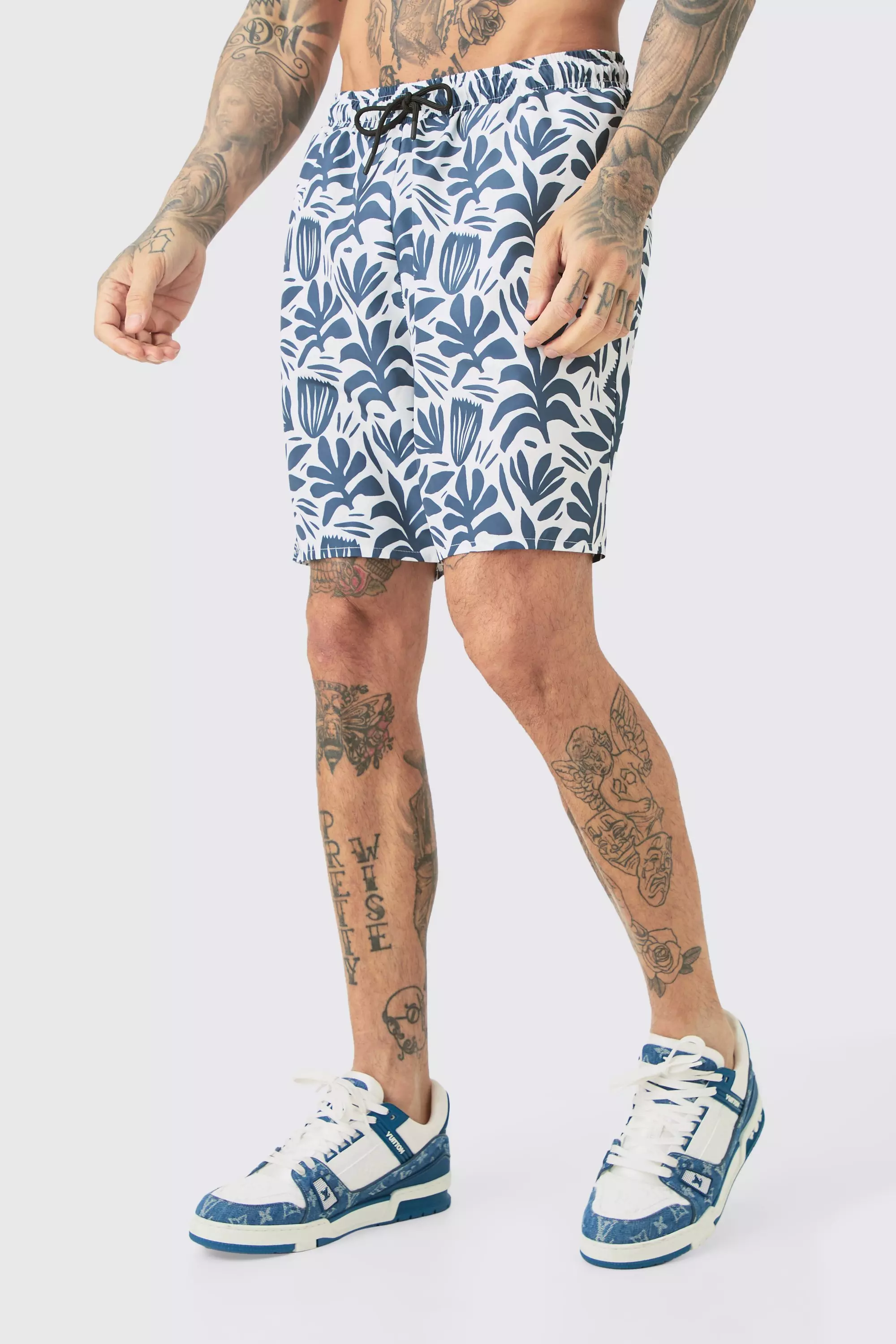 Tall Abstract Printed Swim Shorts Black