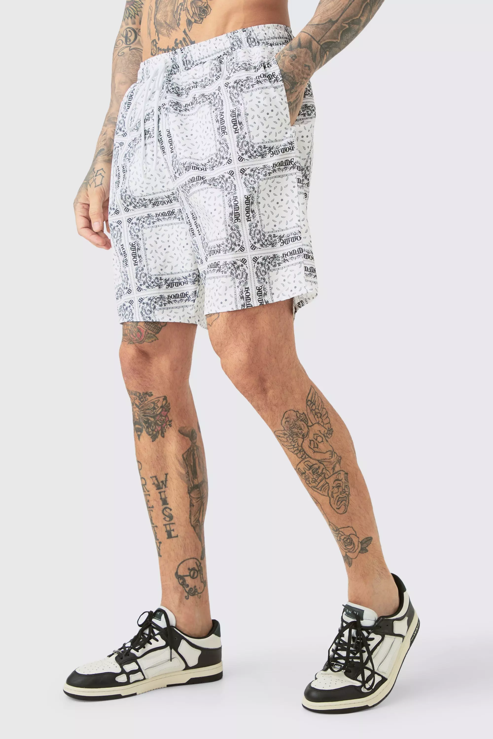 Tall Bandanna Printed Swim Shorts White