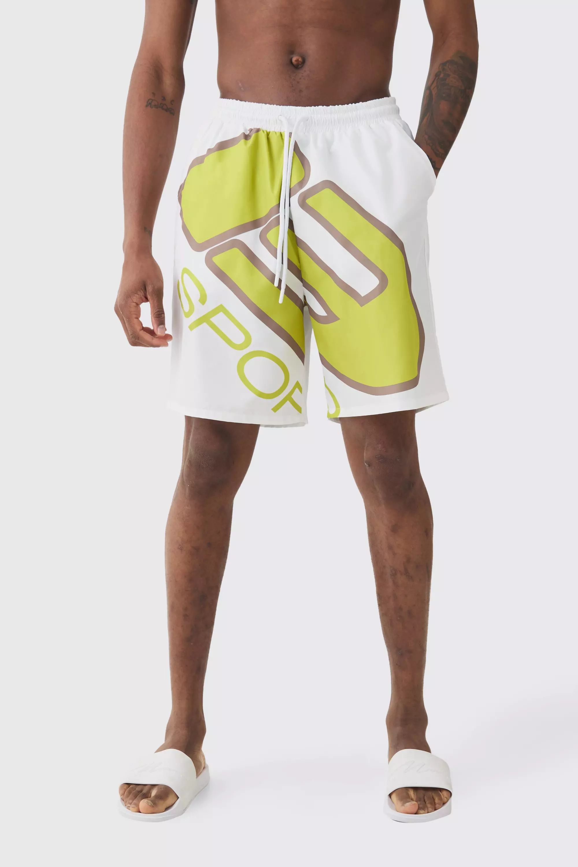 Tall Moto Printed Swim Trunks Green