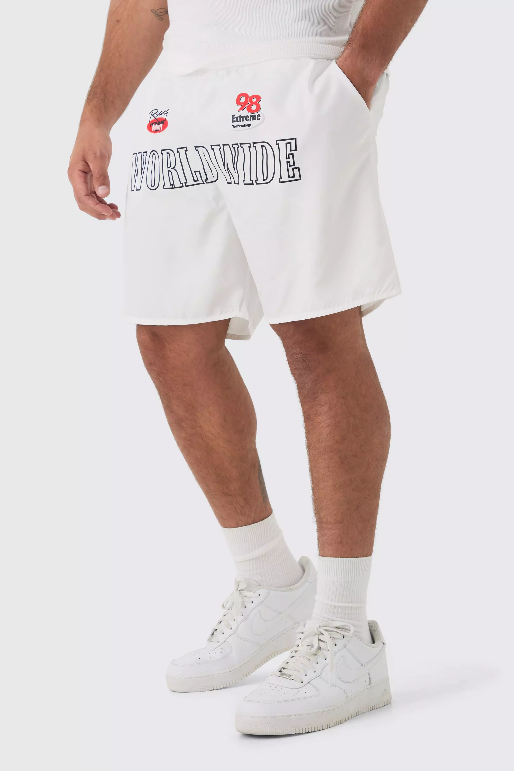 White Plus Moto Printed Swim Shorts