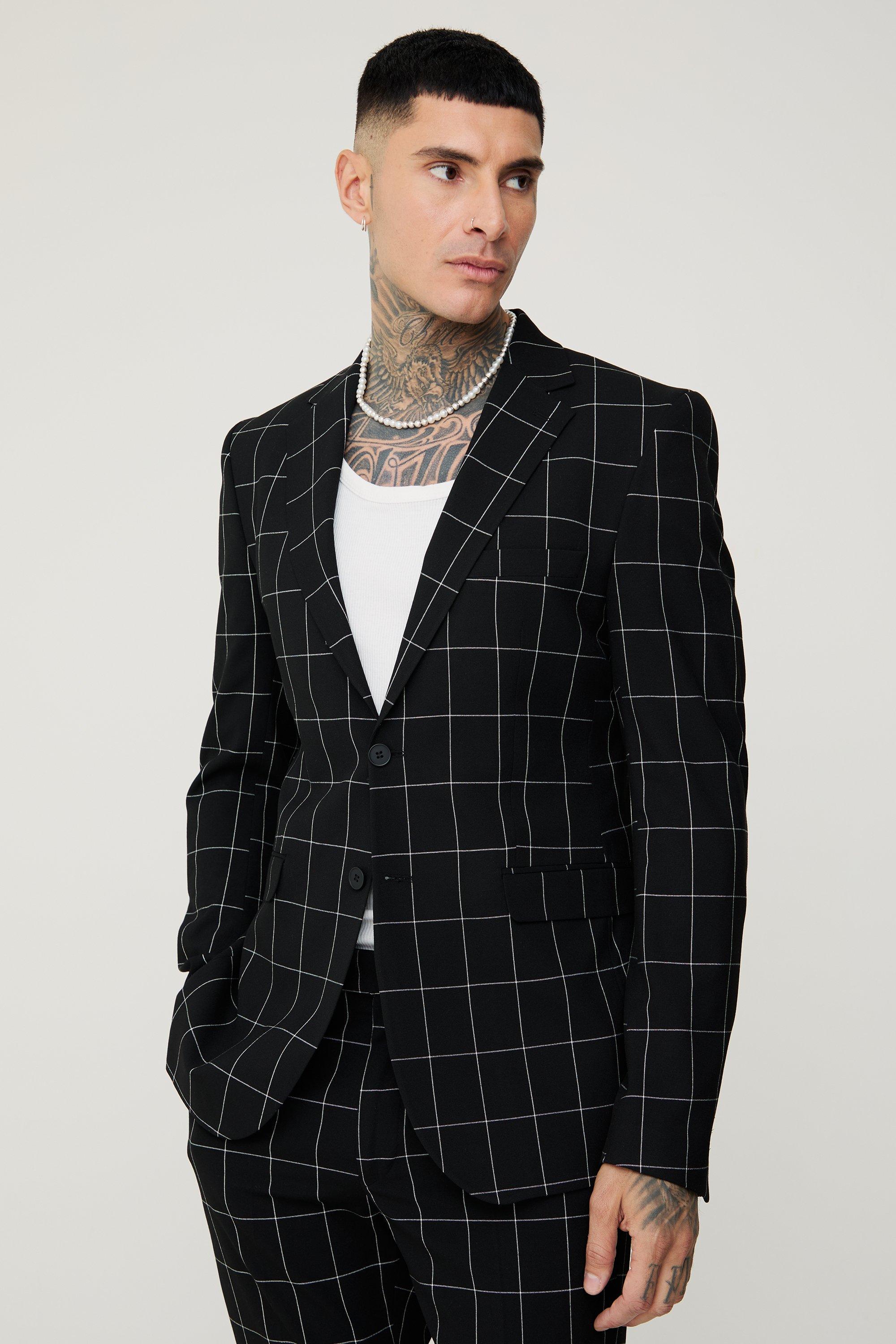 Black Tall Window Pane Check Skinny Fit Blazer