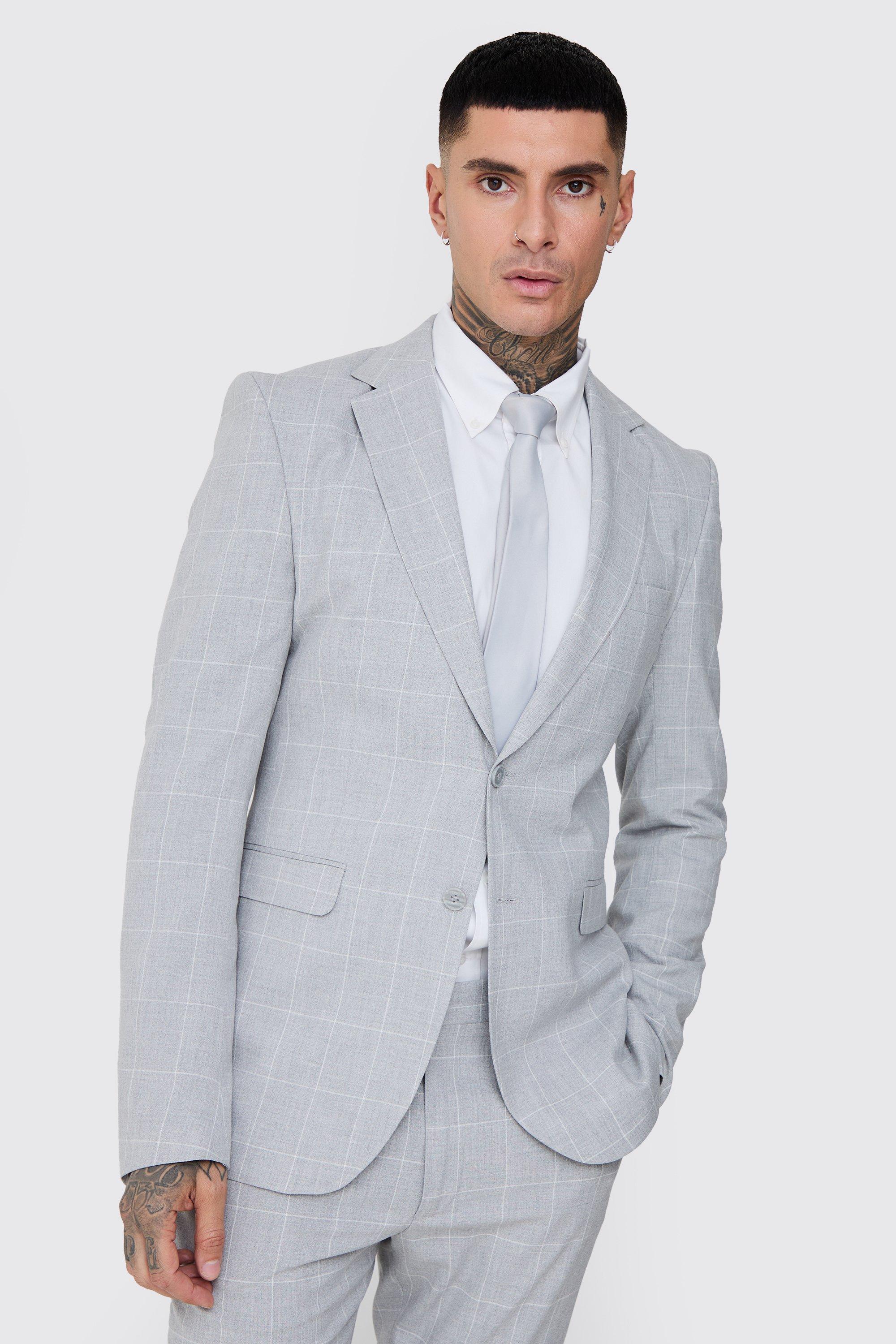 Light grey Tall Geruite Skinny Fit Blazer