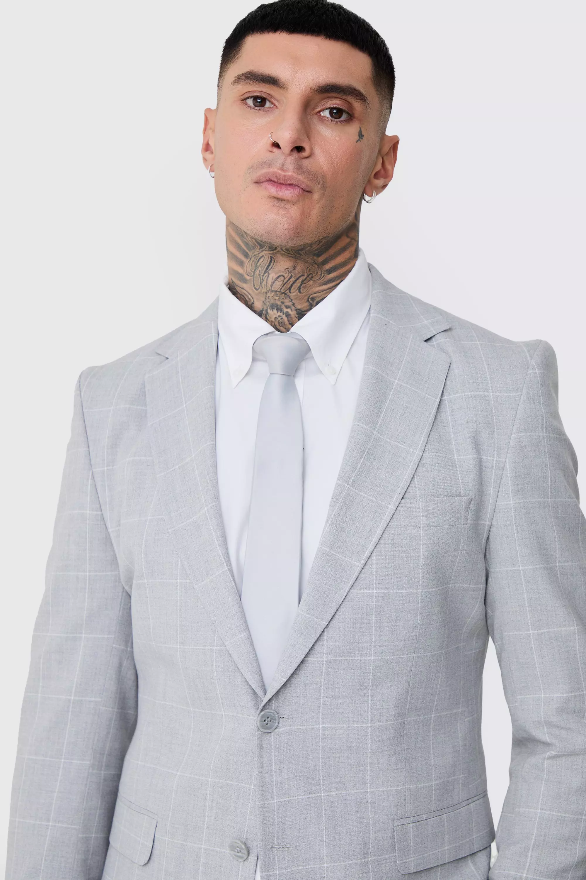 Light grey Tall Window Pane Plaid Skinny Fit Blazer alternative image