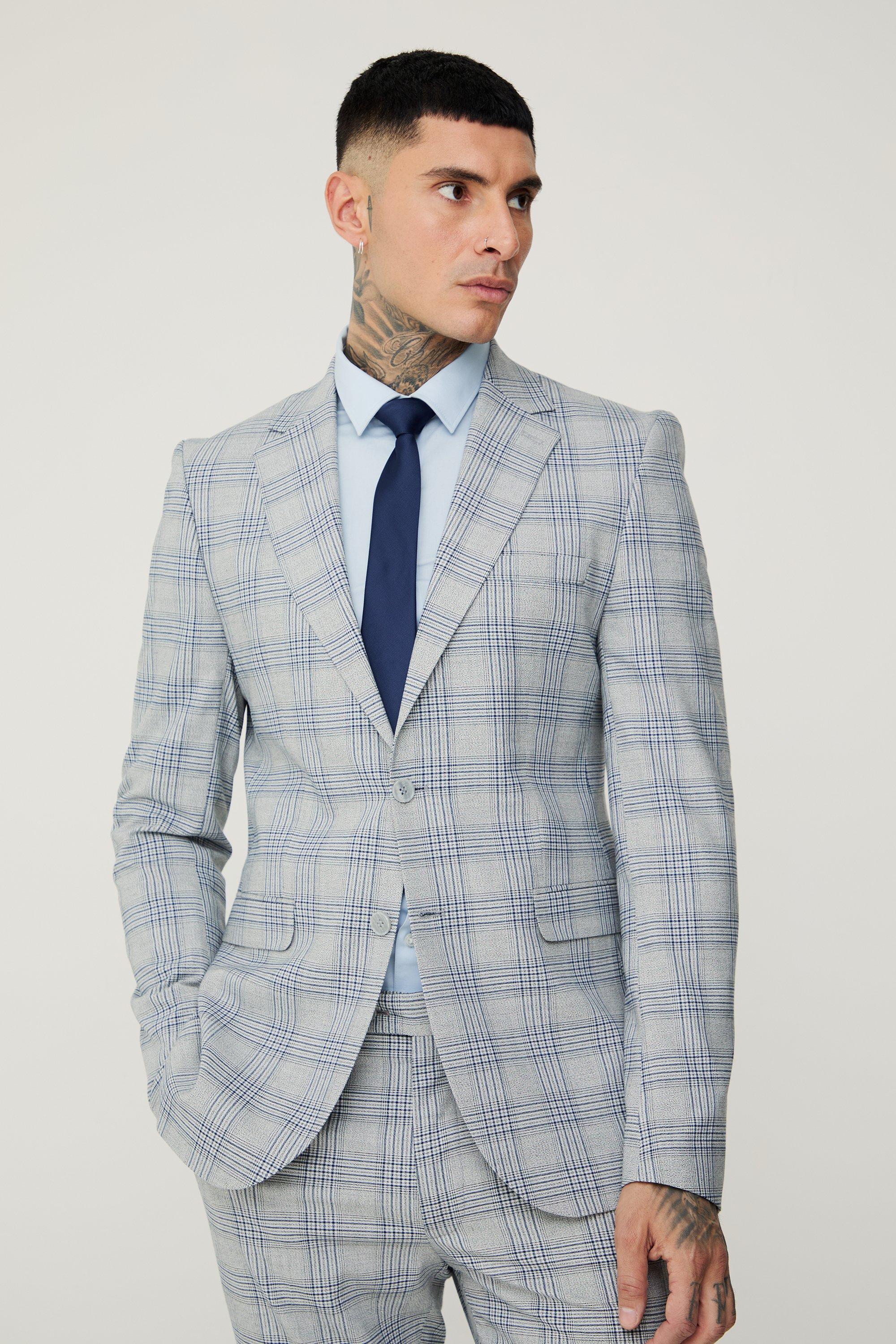 Grey Tall Checked Skinny Fit Blazer