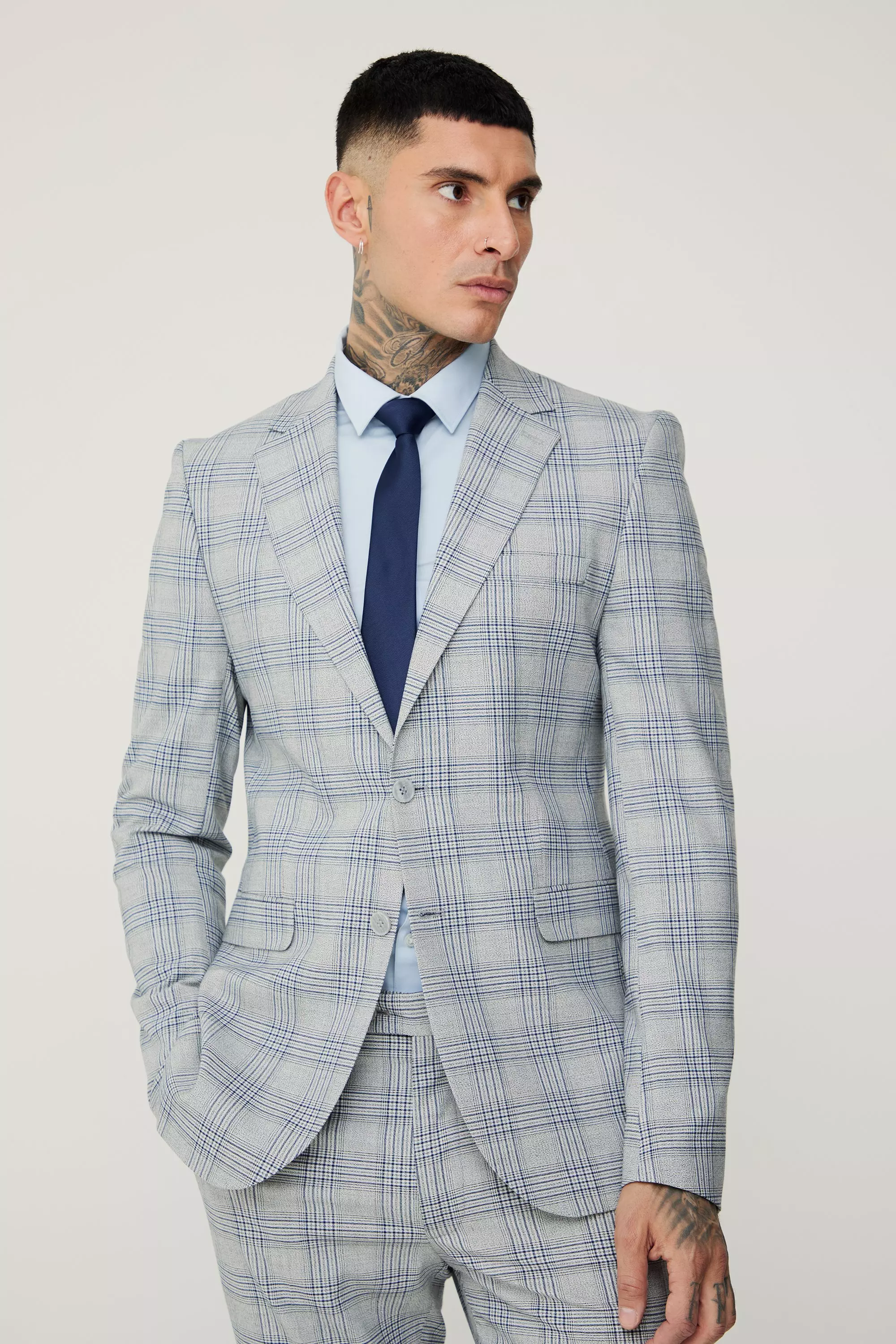 Tall karierter Skinny Blazer boohooMAN DE