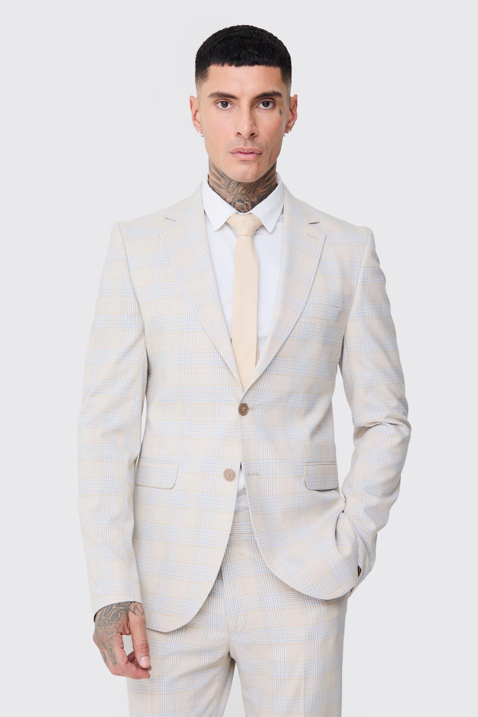 Stone Tall Checked Skinny Fit Blazer