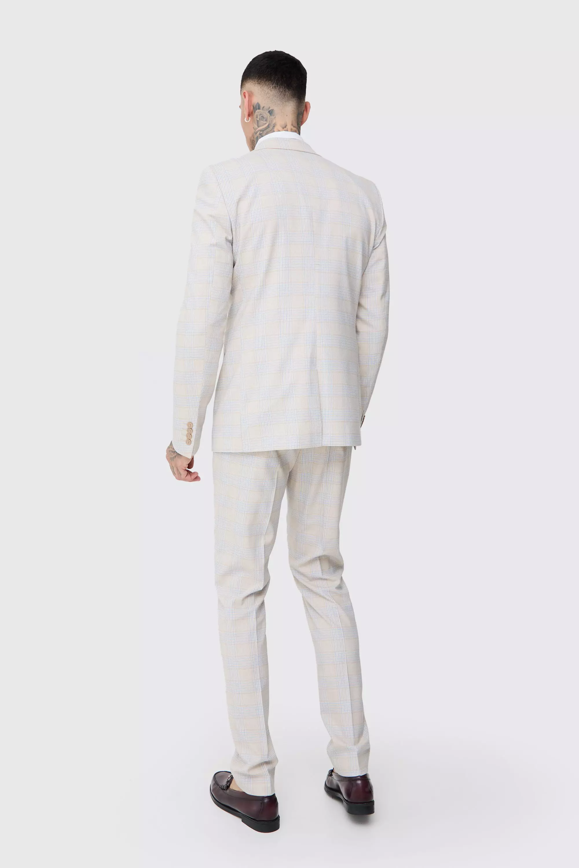Stone Tall Checked Skinny Fit Blazer alternative image