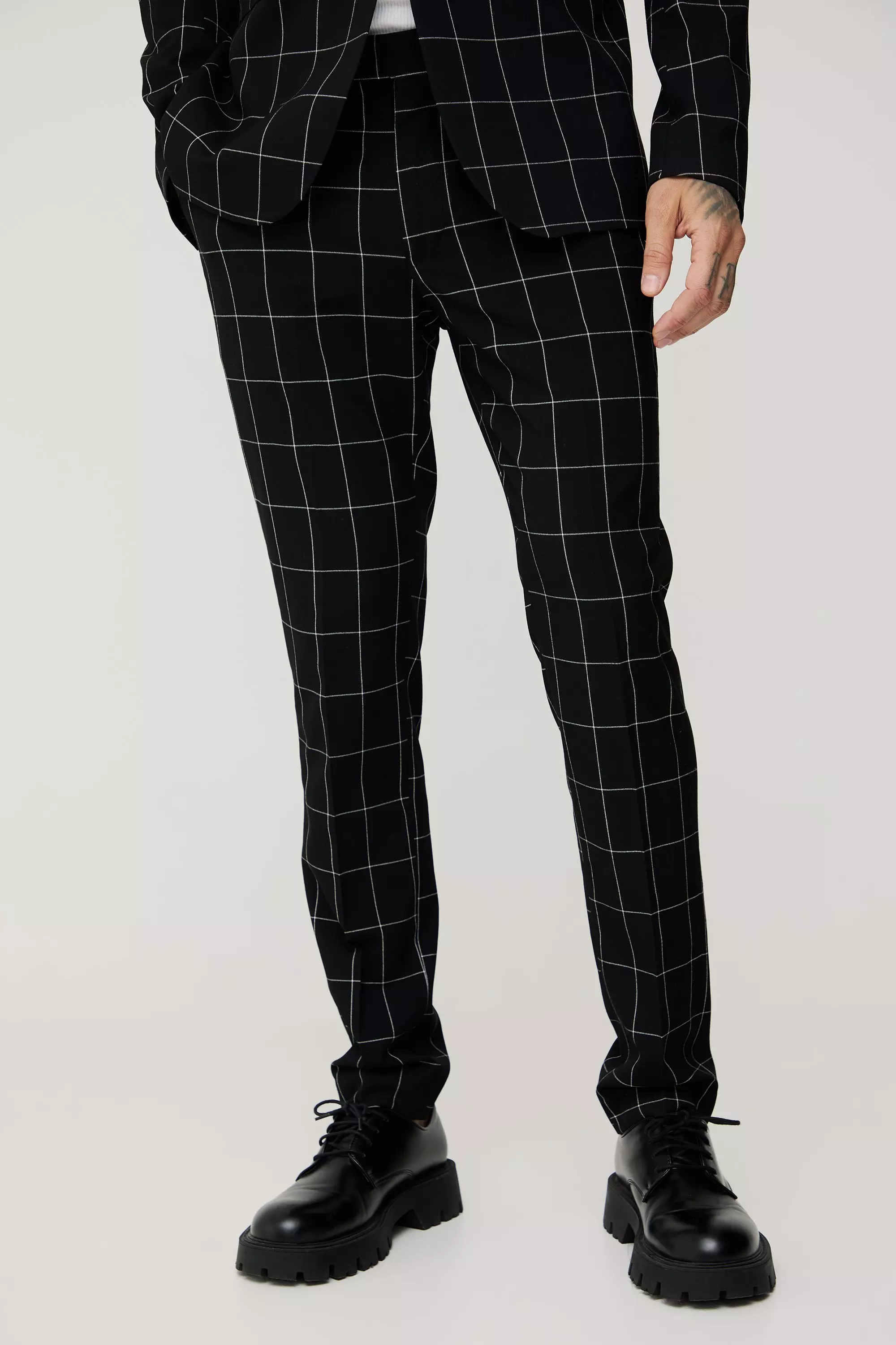 Black Tall Window Pane Check Skinny Fit Trousers alternative image