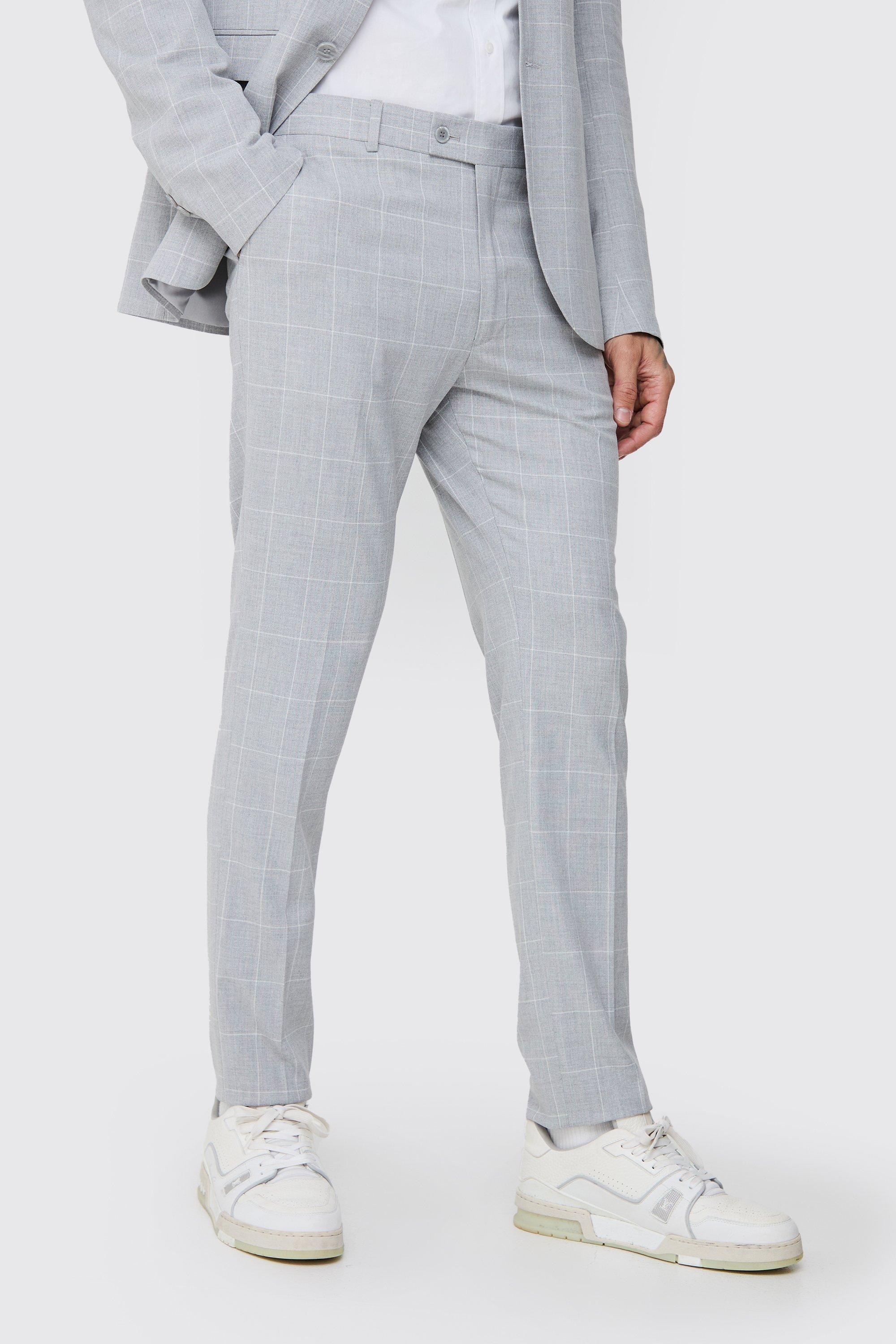 Pantalón Tall pitillo con estampado de cuadros, Light grey