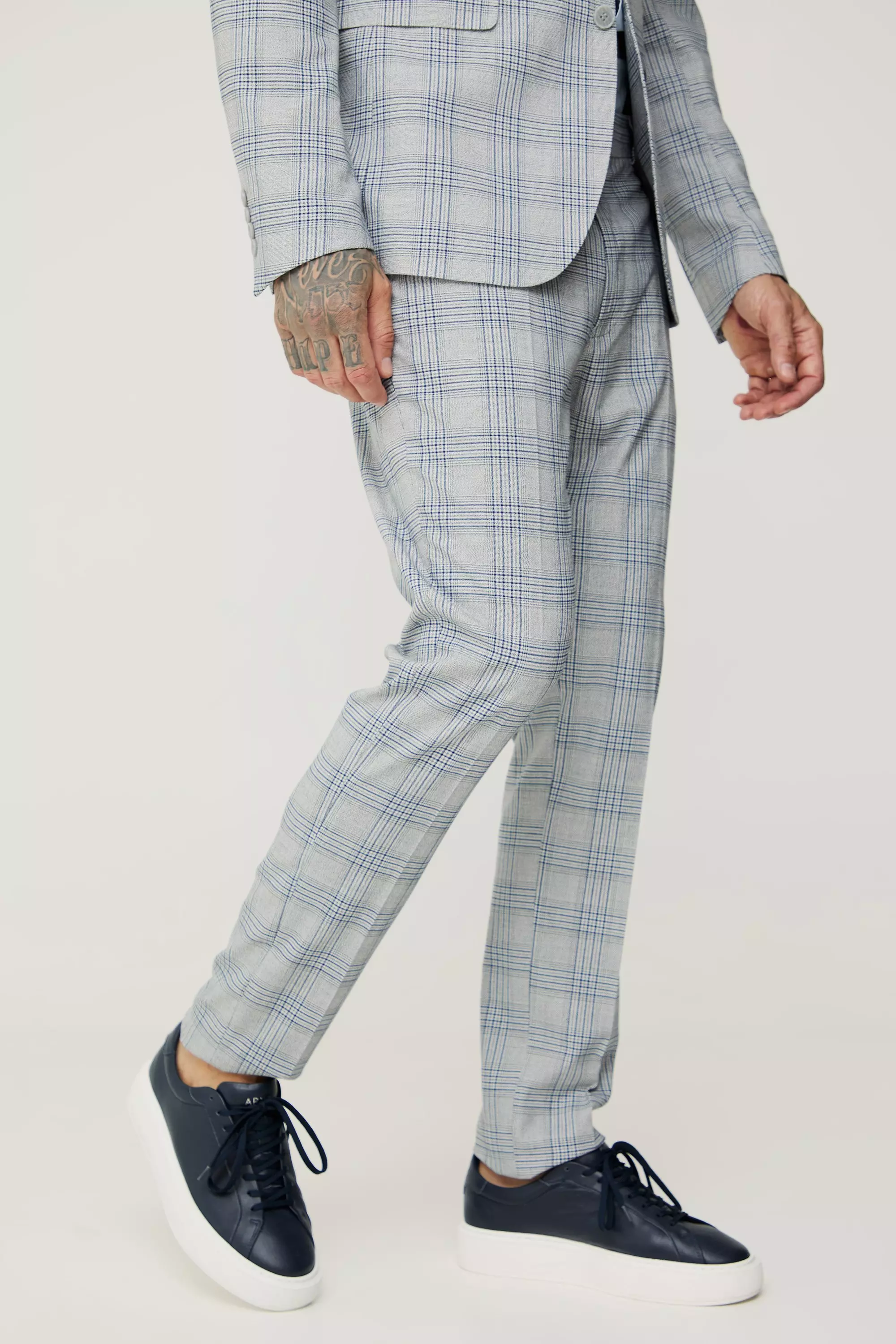 Grey Tall Checked Skinny Fit Pants