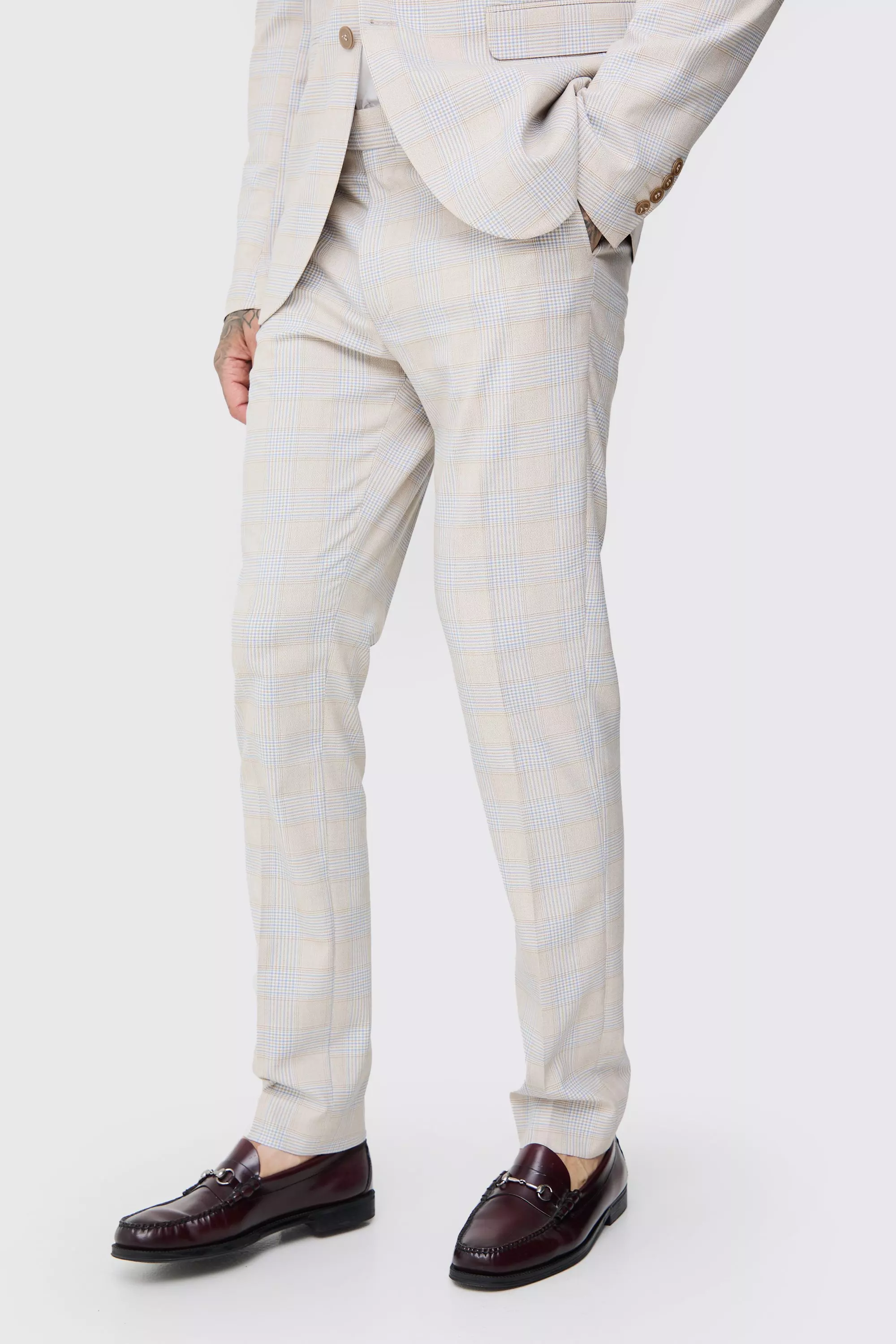 Stone Tall Checked Skinny Fit Trousers alternative image