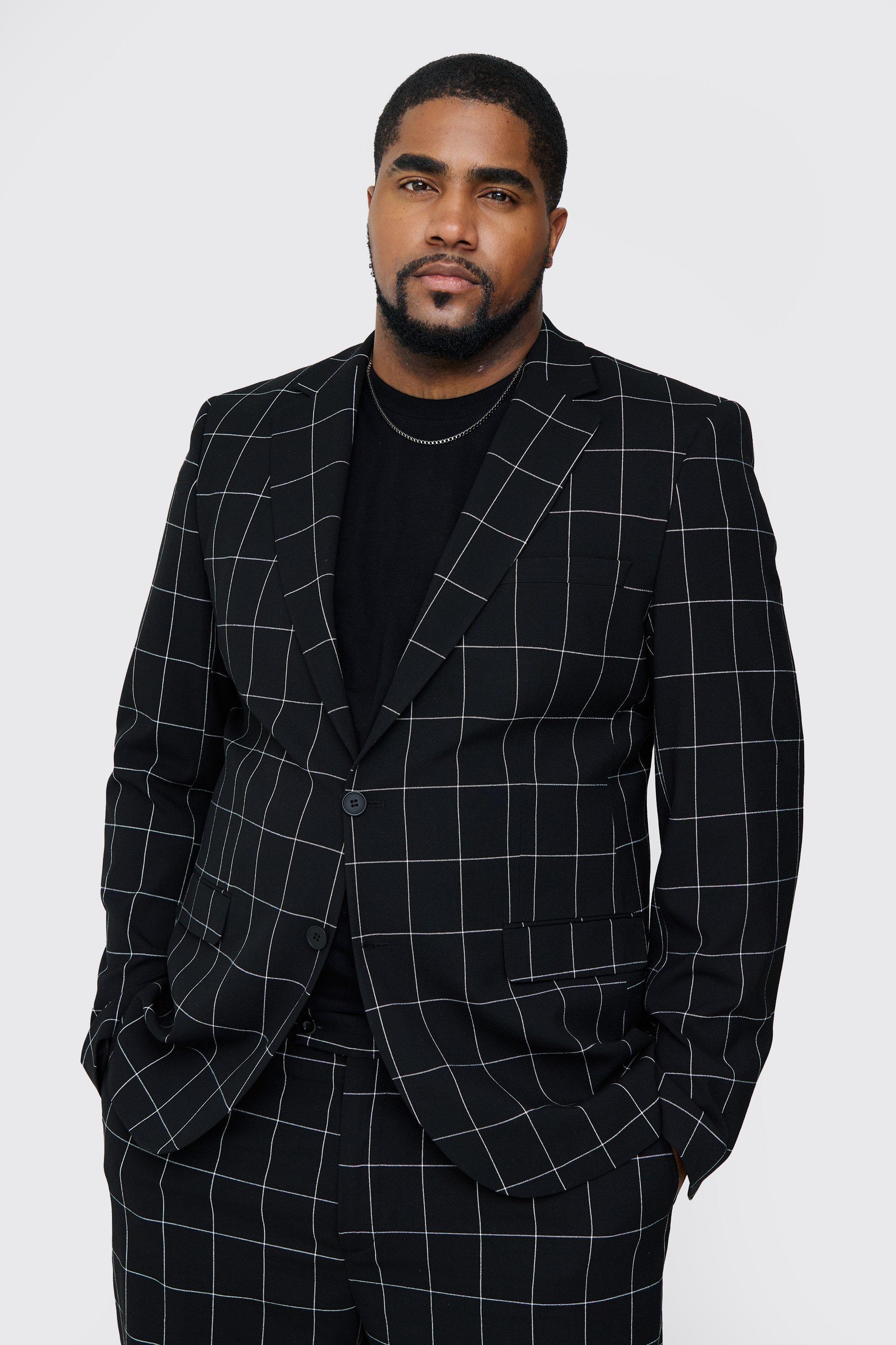 Black Plus Window Pane Check Skinny Fit Blazer