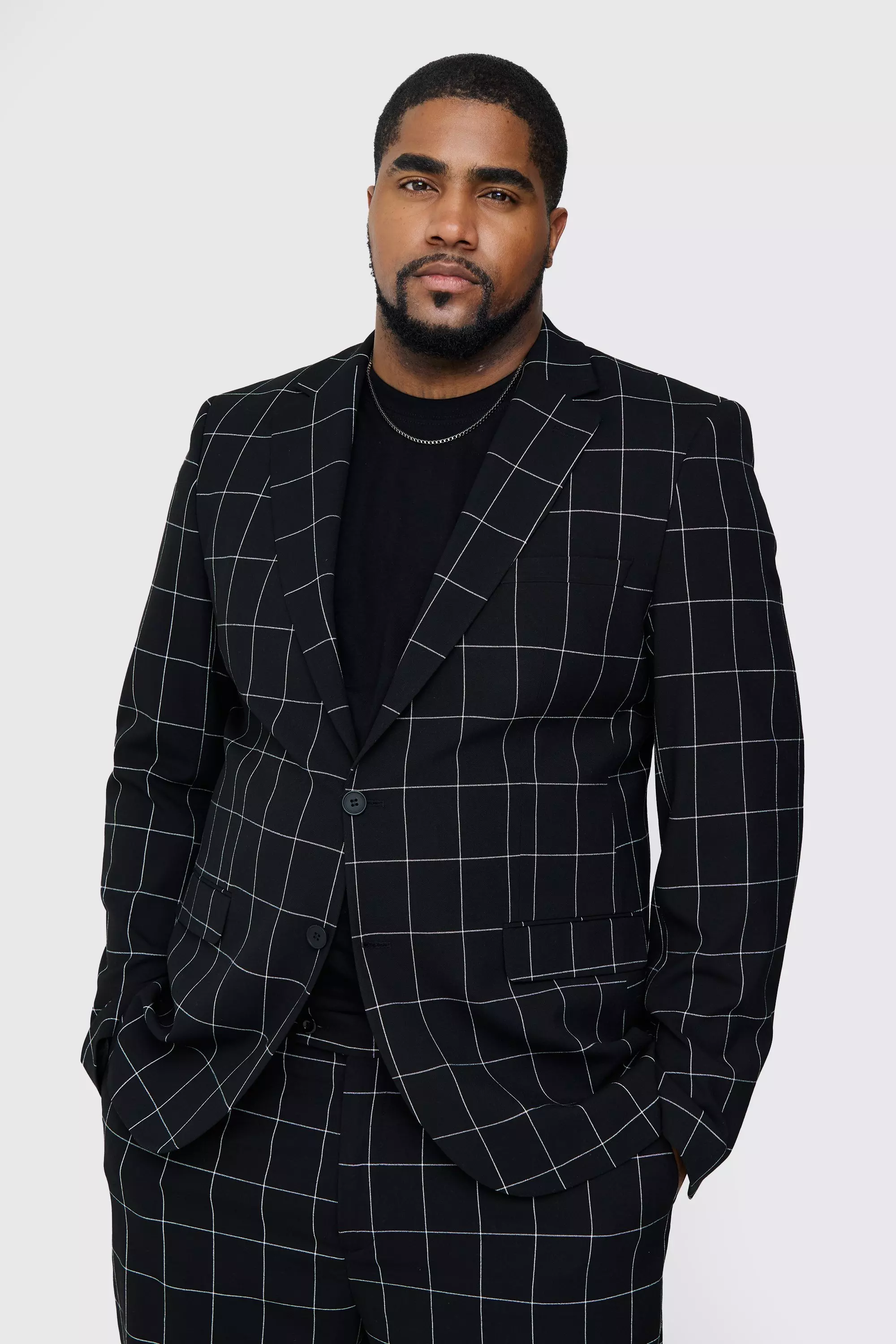 Plus Window Pane Check Skinny Fit Blazer Black