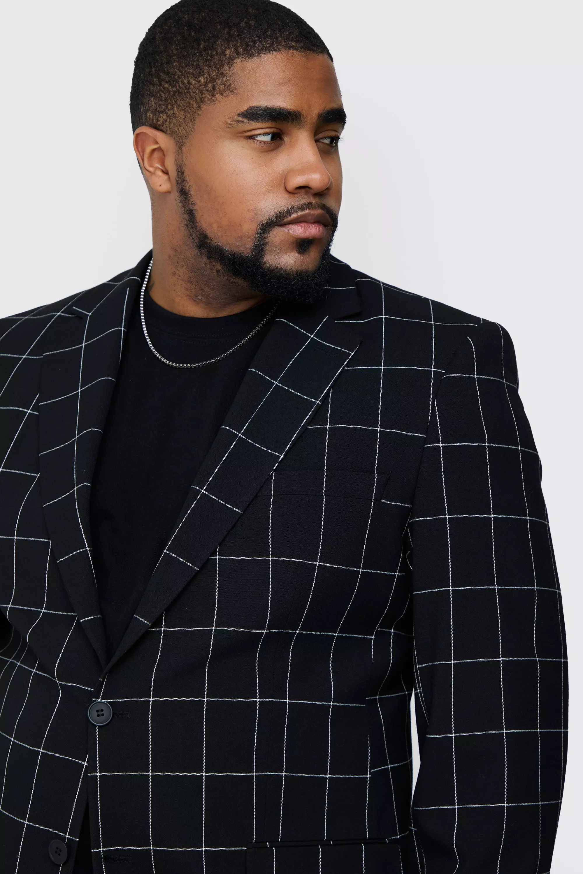 Black Plus Window Pane Check Skinny Fit Blazer alternative image