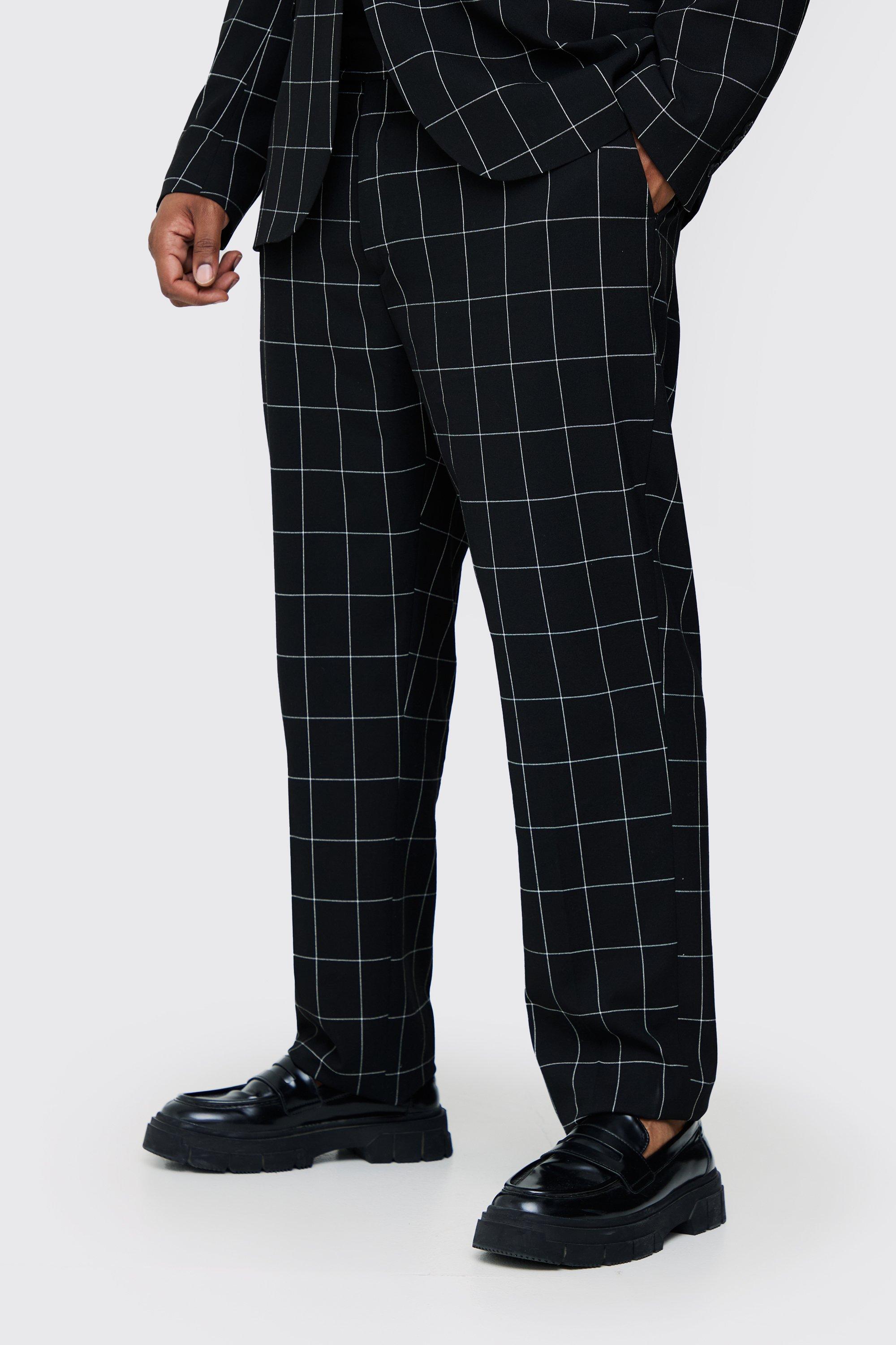 Black Plus Window Pane Check Straight Fit Trousers