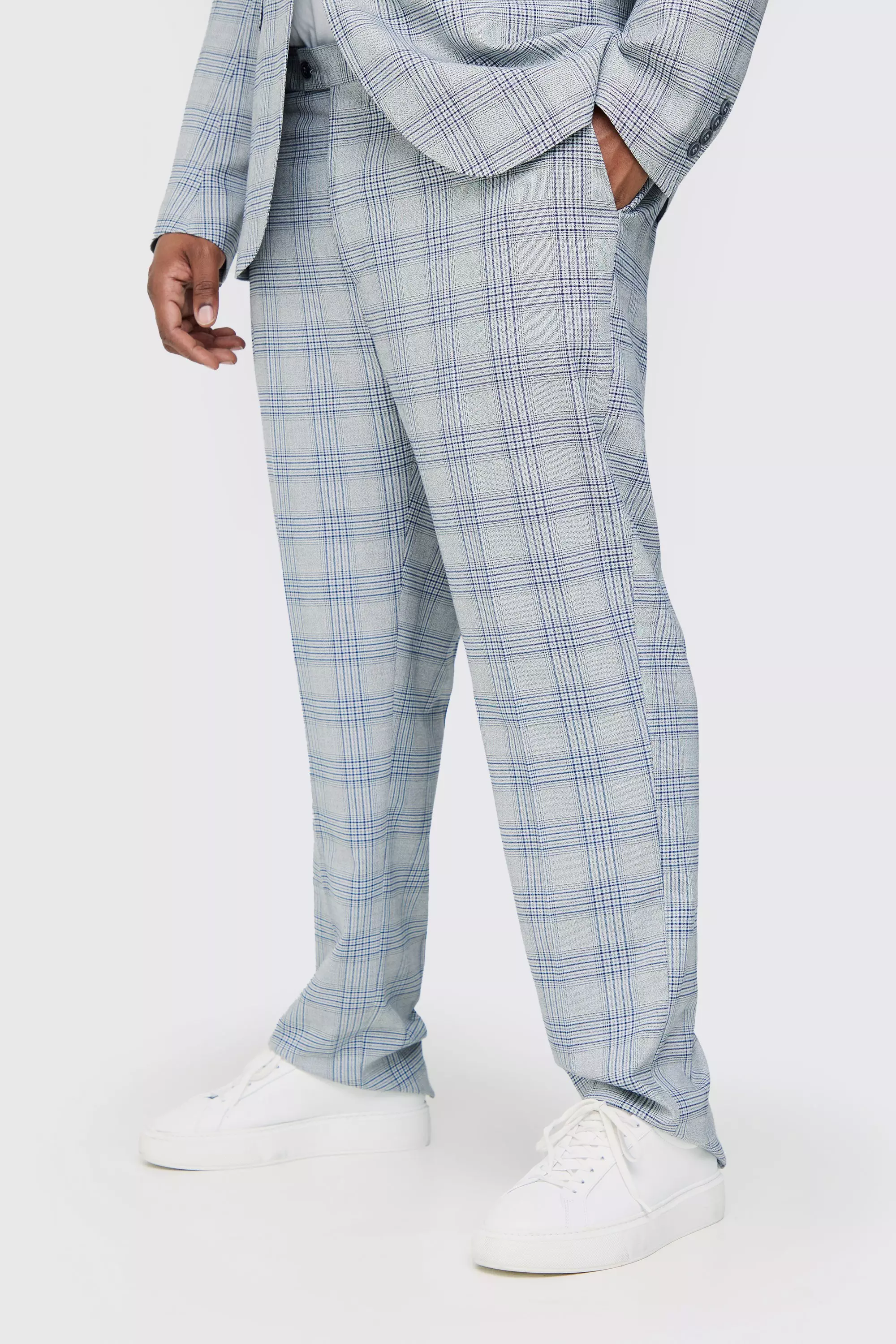 Grey Plus Checked Skinny Fit Pants