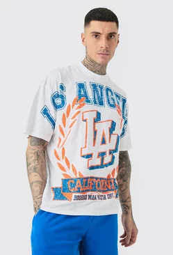 White Tall Los Angeles Over The Seam Graphic T-shirt In White
