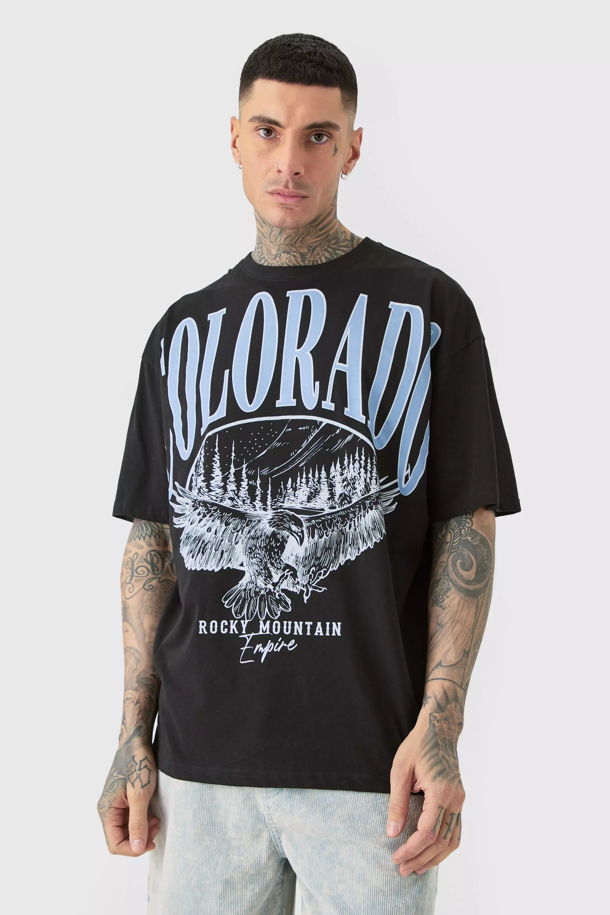 Black Tall Colorado Varsity Over The Seam Graphic T-shirt In Black