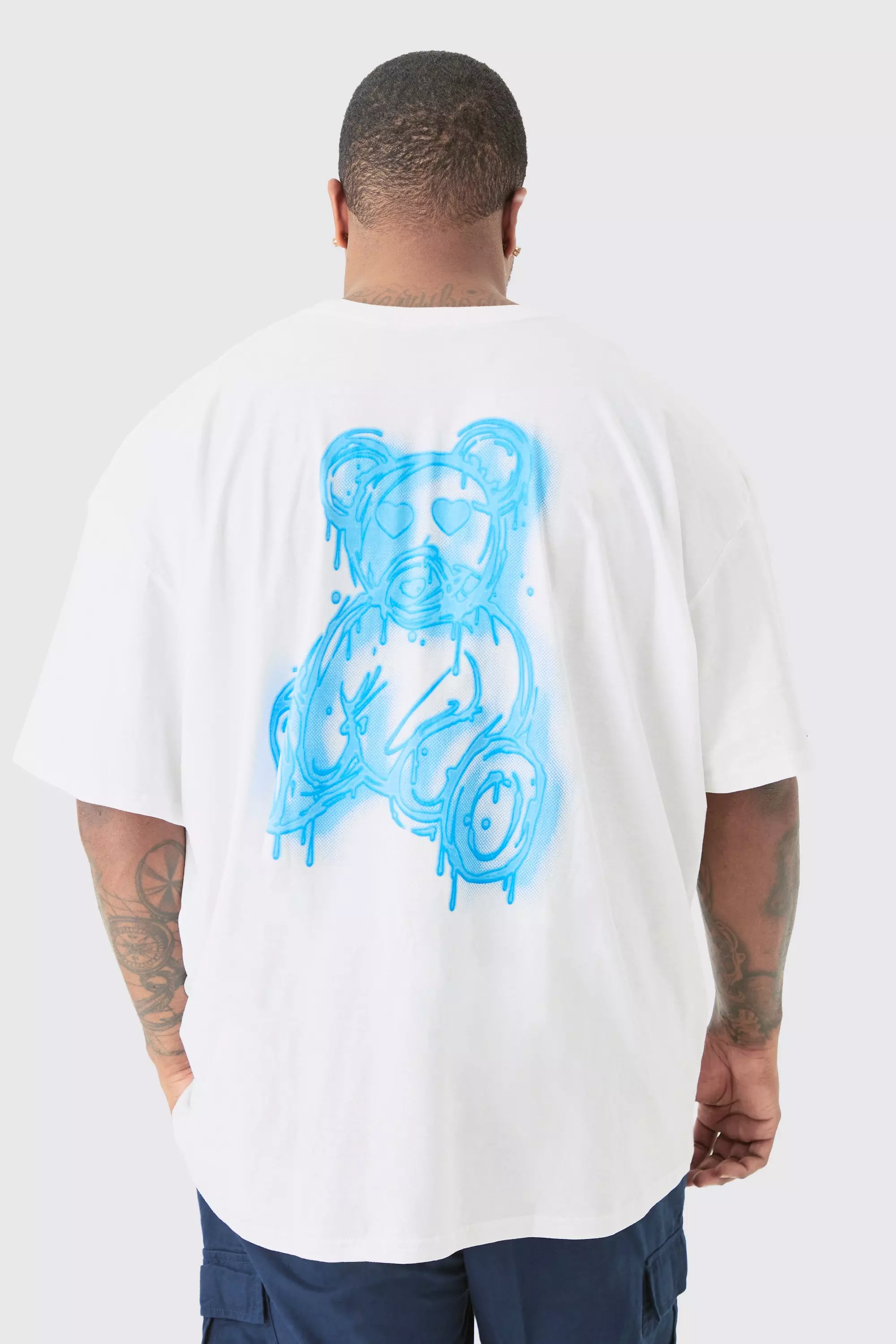 Plus Drippy Teddy Back Graphic T-shirt In White White