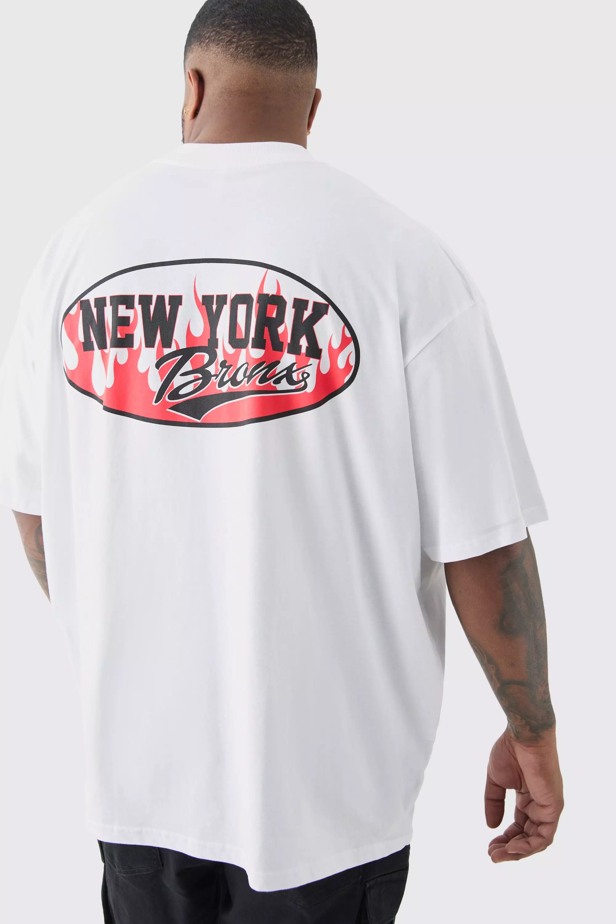 White Plus Varsity Back Print T-shirt In White