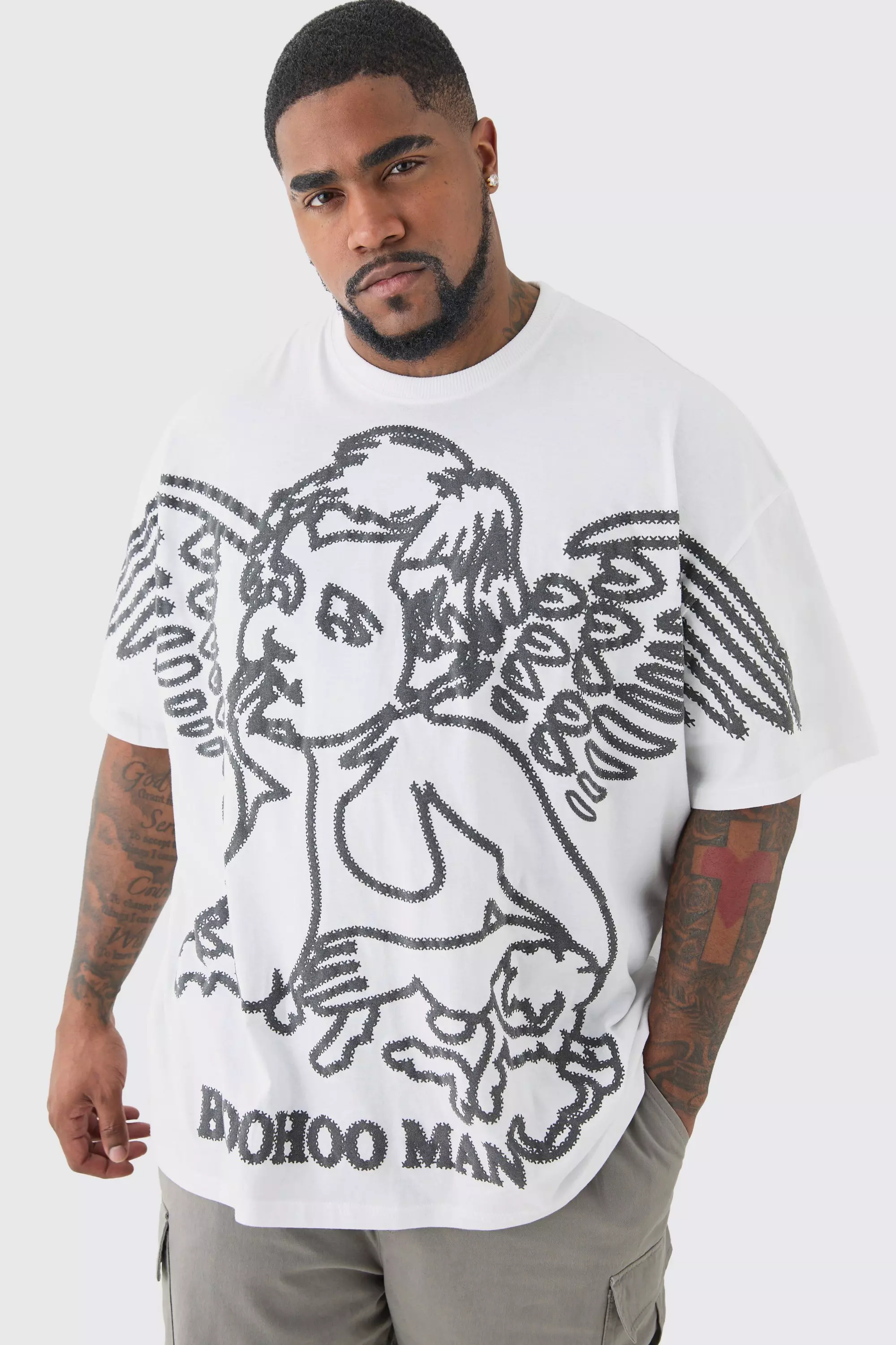 White Plus Renaissance Flock Graphic T-shirt In White