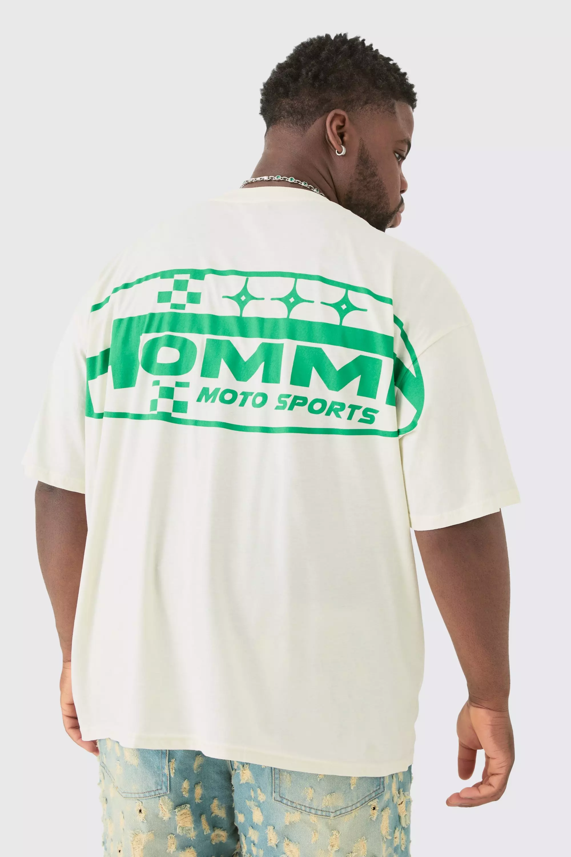 Plus Homme Moto Sports Graphic T-shirt In Ecru Ecru