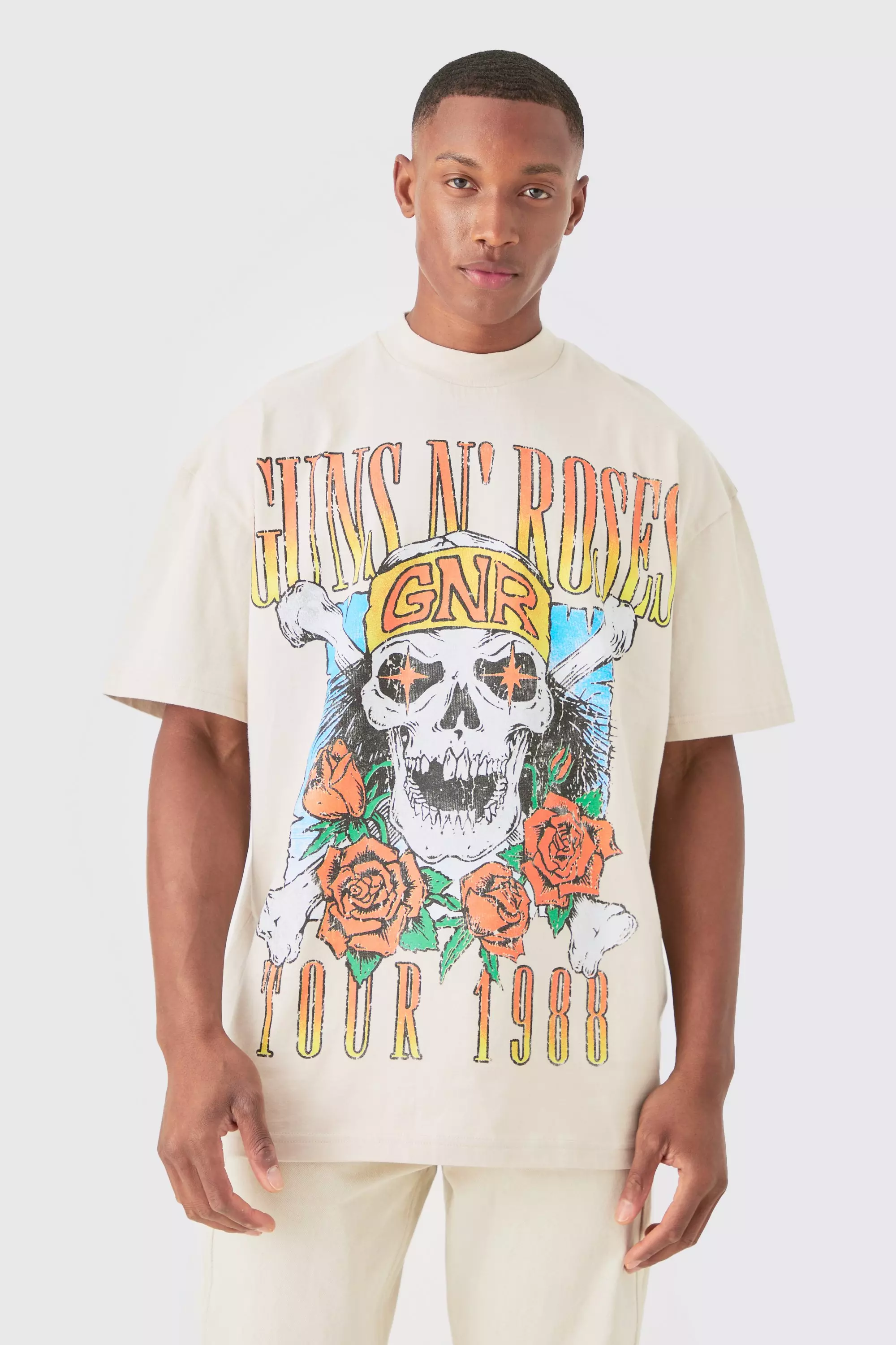 Stone Beige Oversized Guns N Roses Large Scale License T-shirt