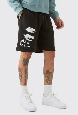 Tall Oversized Fit Blur Print Jersey Shorts Black