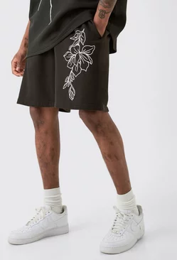 Black Tall Loose Fit Line Drawing Jersey Shorts
