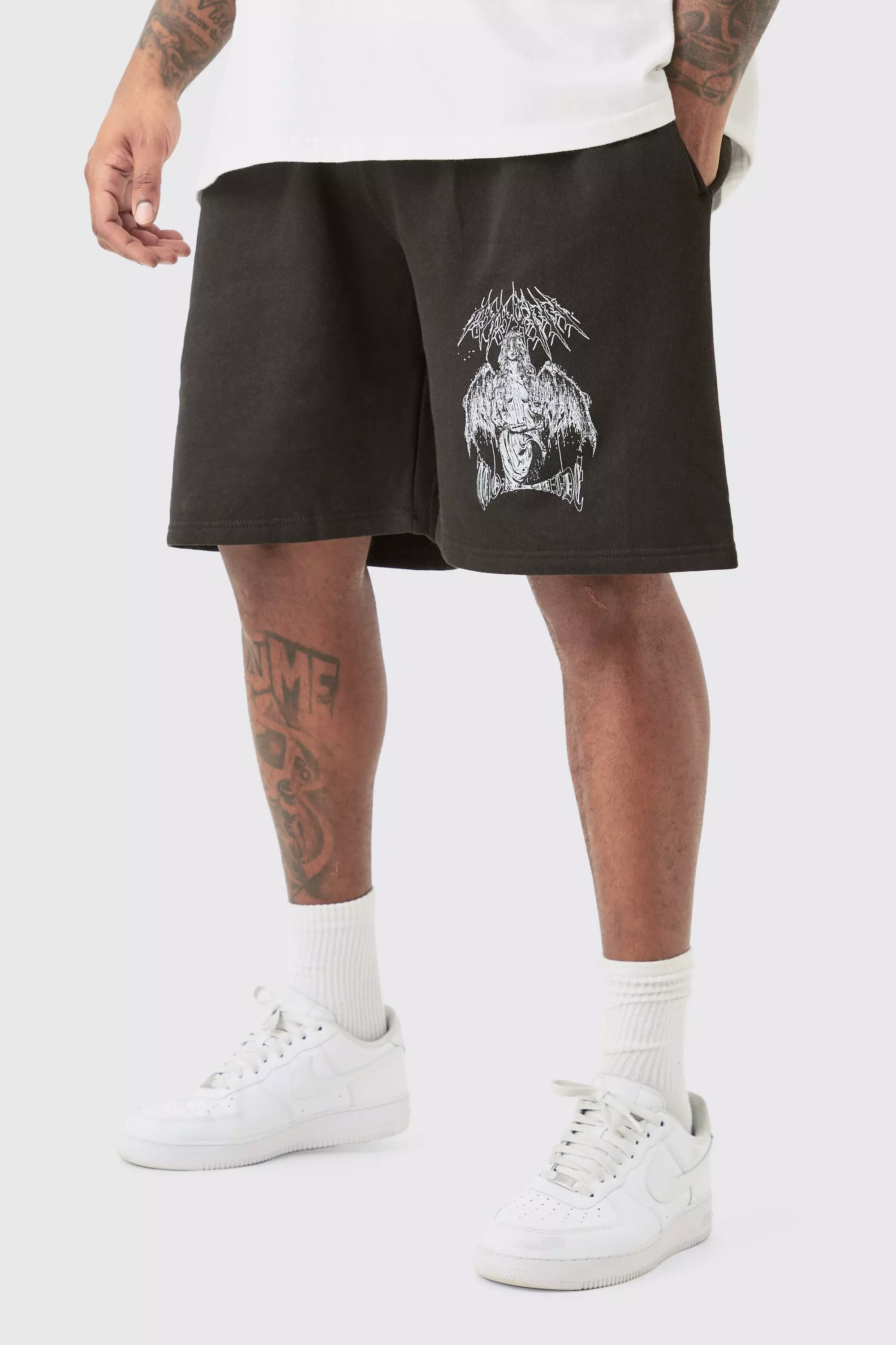Plus Oversize Jersey-Shorts mit Print, Black alternatives Bild