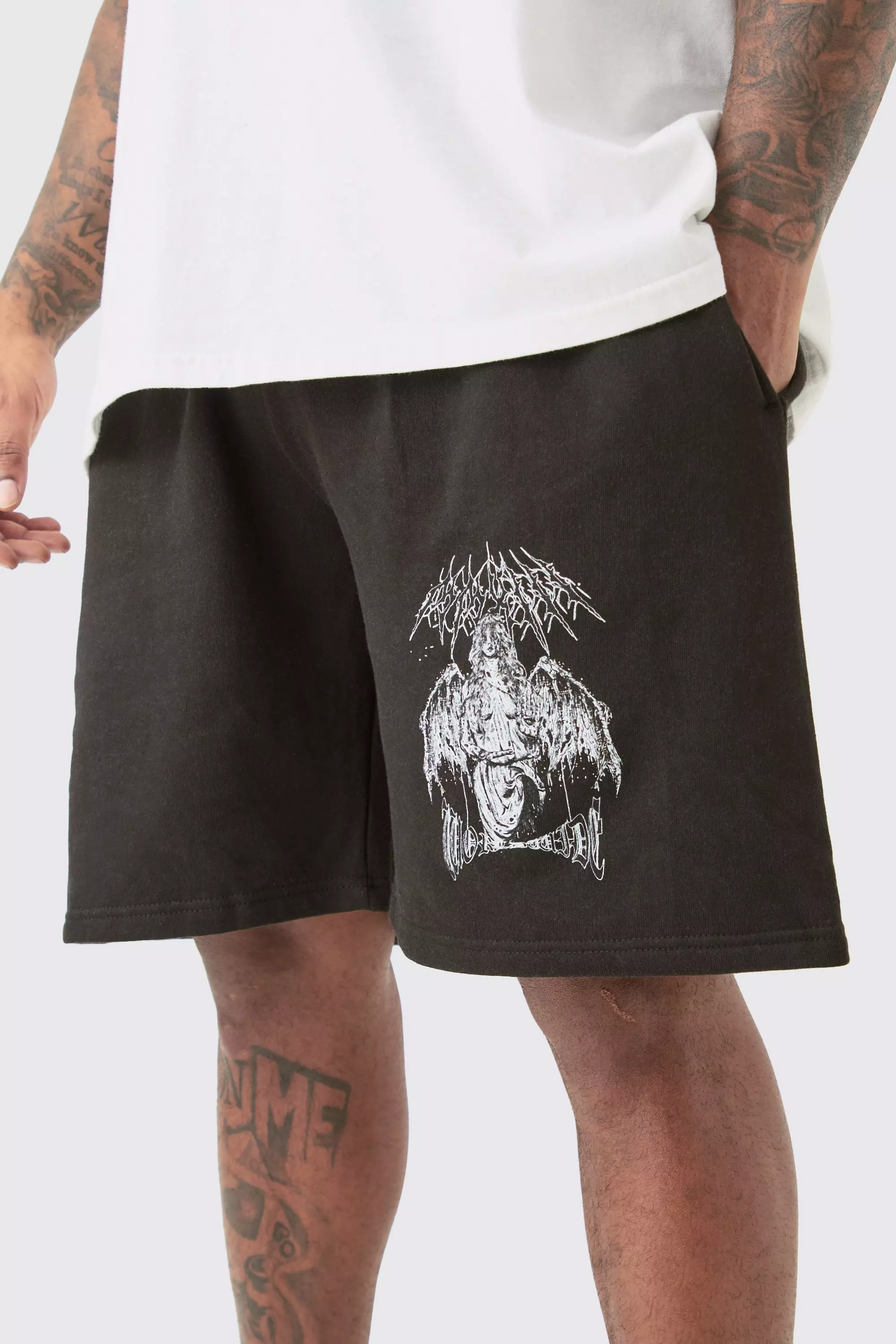 Plus Oversize Jersey-Shorts mit Print, Black alternatives Bild