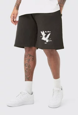 Black Plus Oversized Fit Dove Print Jersey Shorts