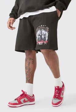 Black Plus Oversized Fit Dog Print Jersey Shorts
