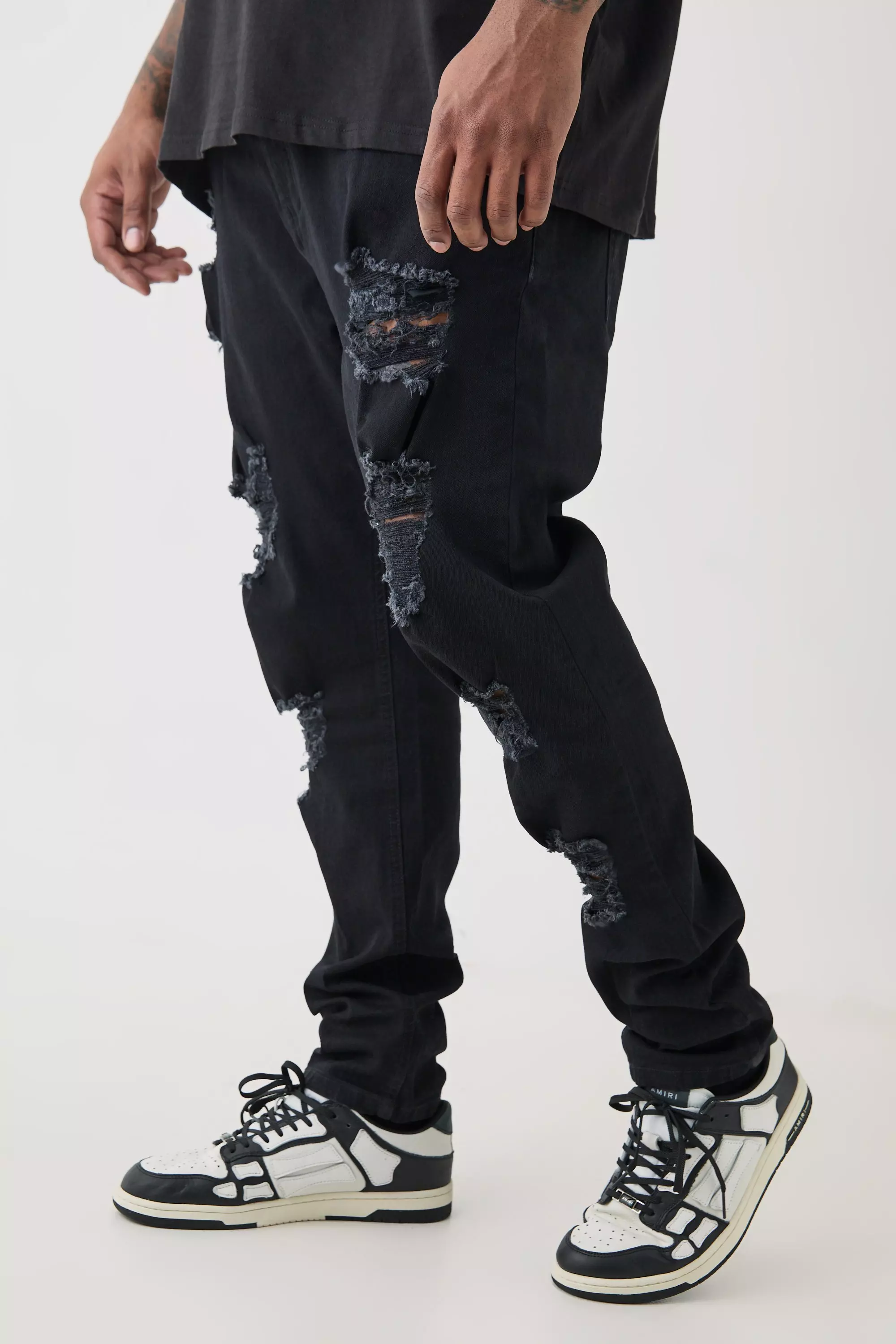 True black Plus Skinny Stretch All Over Rip Jeans alternative image