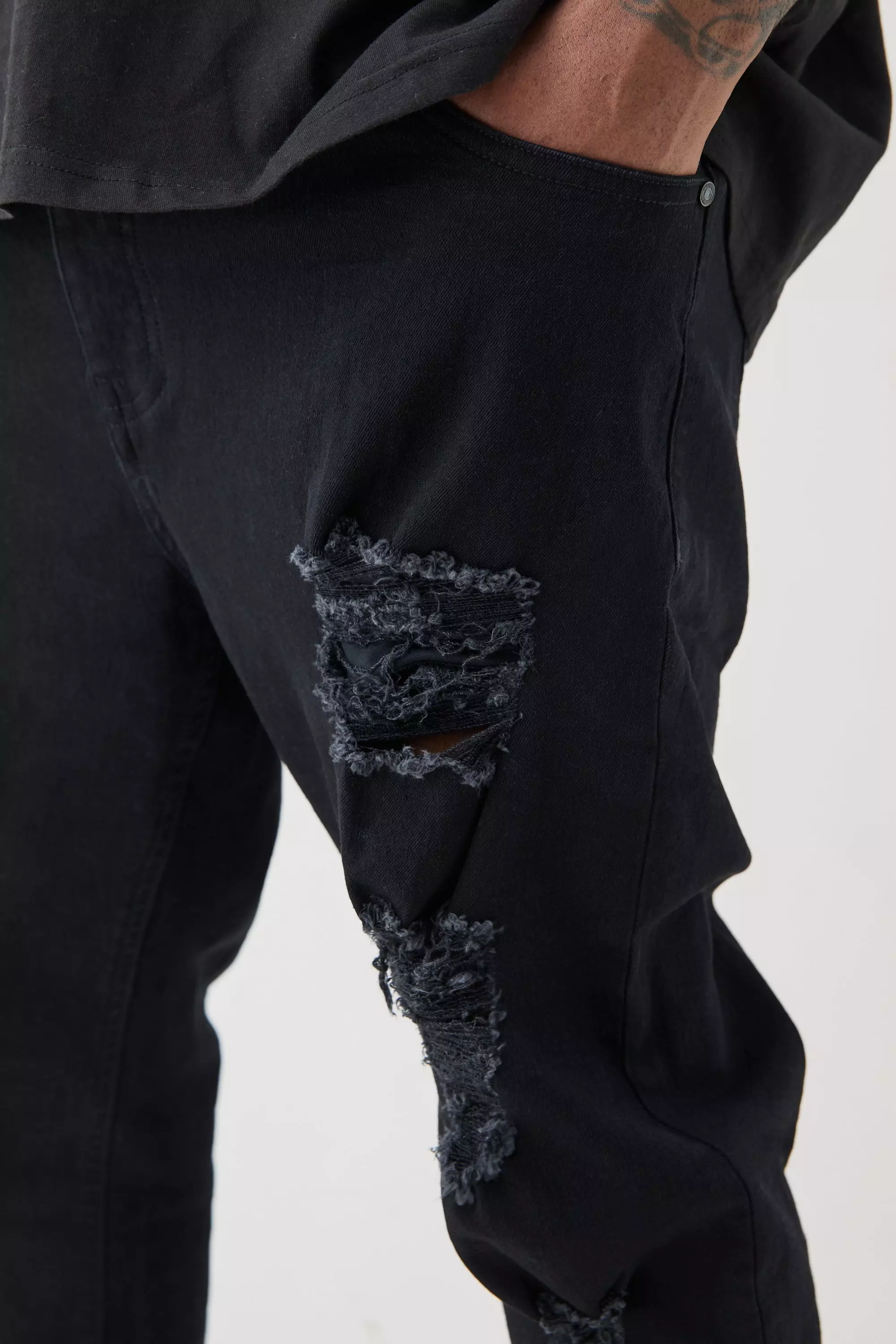 True black Plus Skinny Stretch All Over Rip Jeans alternative image