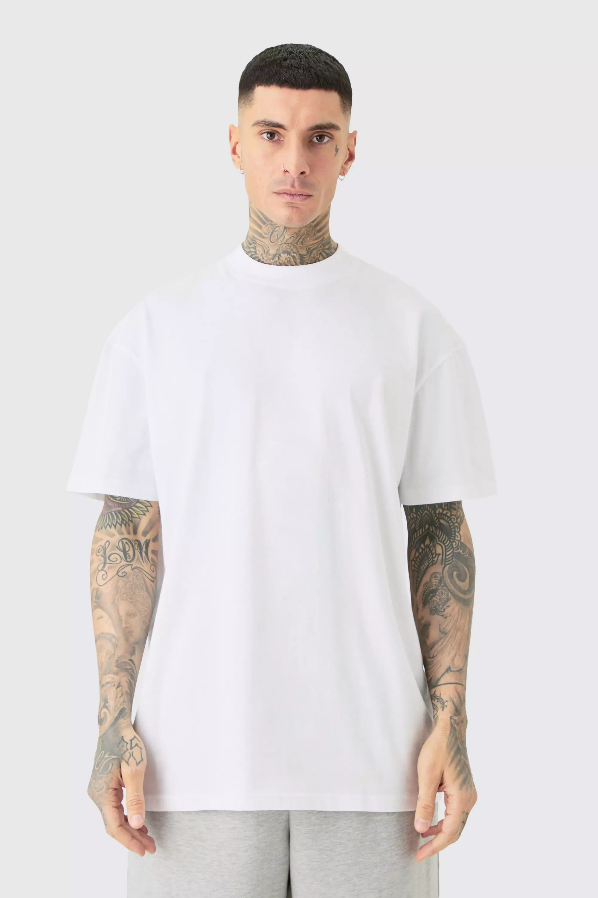 White Tall Oversized Extended Neck T-shirt