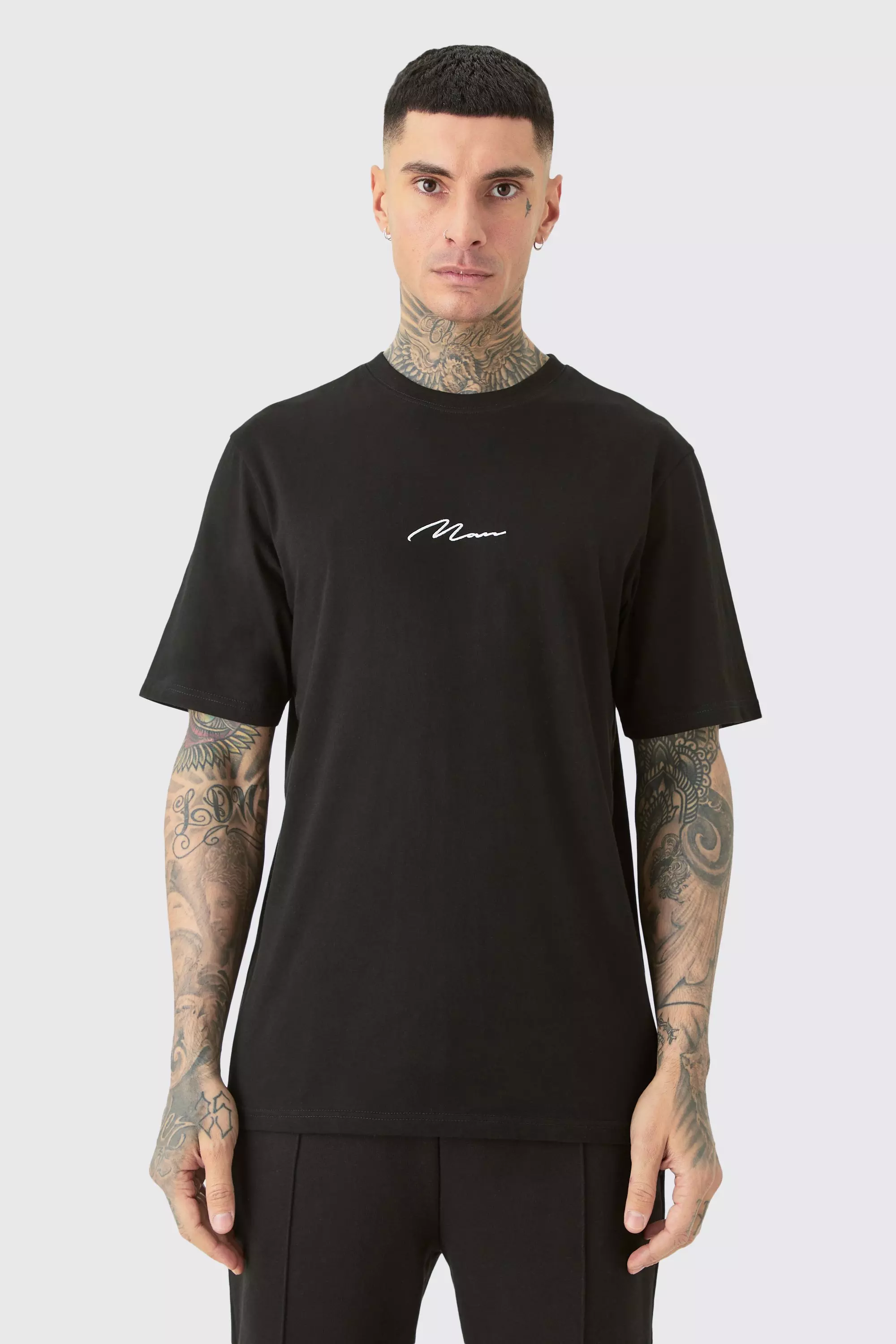 Tall Man Signature Embroidered T shirt boohooMAN AU