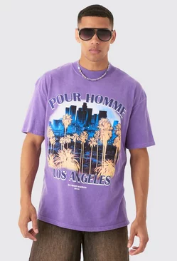 Purple Oversized Los Angeles Landscape Wash T-shirt