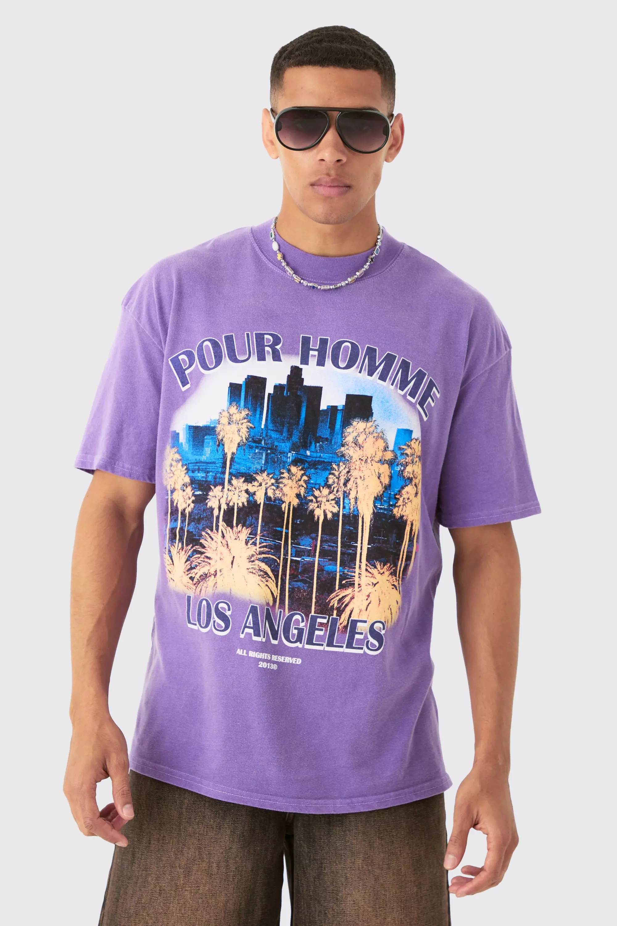 Oversized Los Angeles Landscape Wash T-shirt Purple