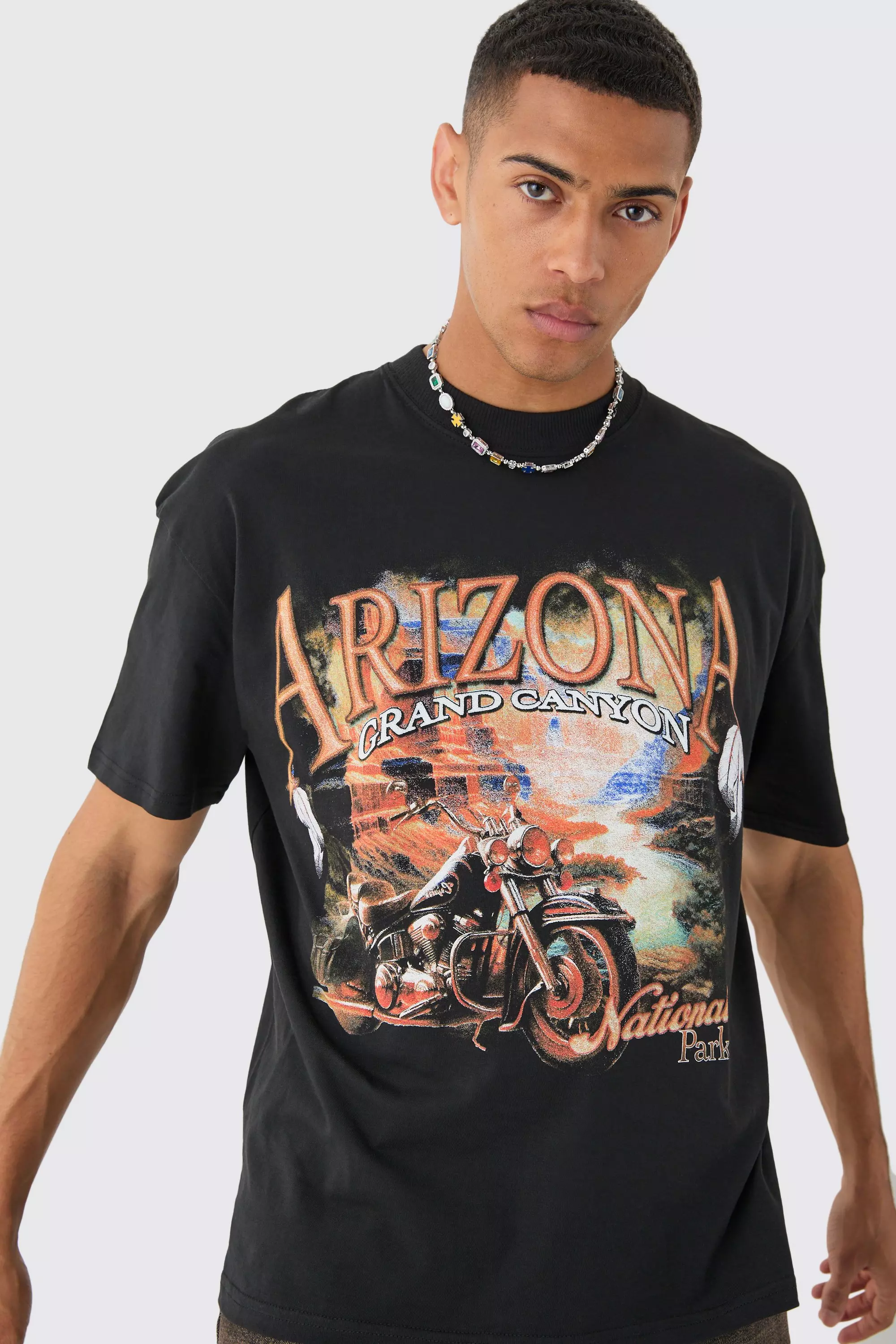 Loose Arizona Grand Canyon Moto Print T-shirt Black